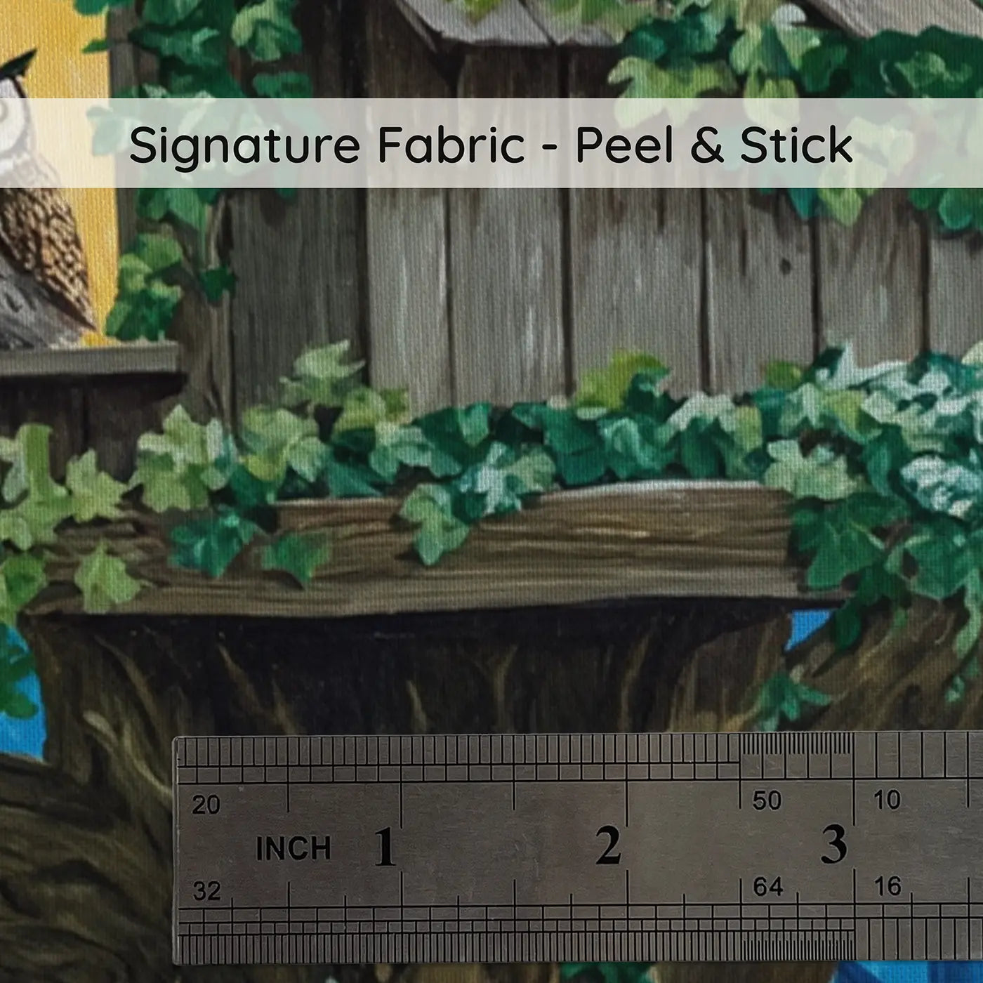 Fabric texture close-up of Treehouse Owl Moonlight Wallpaper Mural by Whimsy Tots