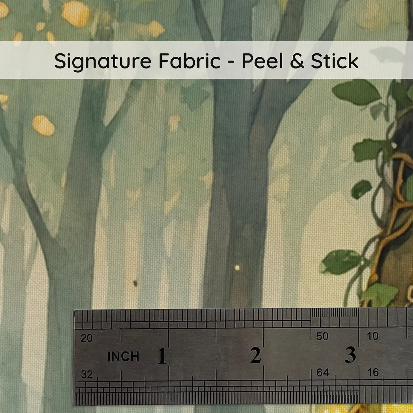 Fabric texture close-up of Sleeping Raccoon Hammock Vines Wallpaper Mural by Whimsy Tots