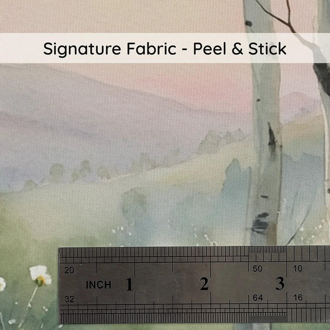 Fabric texture close-up of Sleepy Fawn Birch Grove Wallpaper Mural by Whimsy Tots