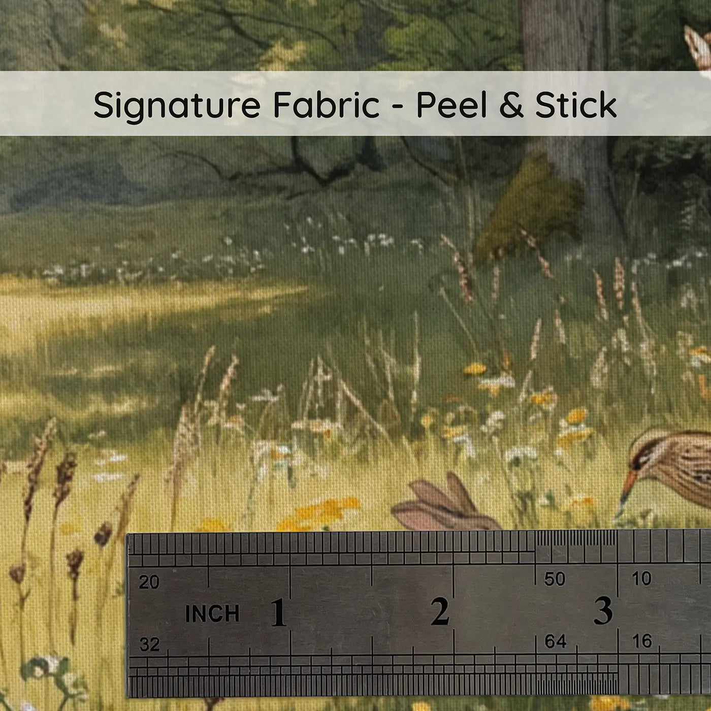 Fabric texture close-up of Wildflower Meadow Forest Edge Wallpaper Mural by Whimsy Tots