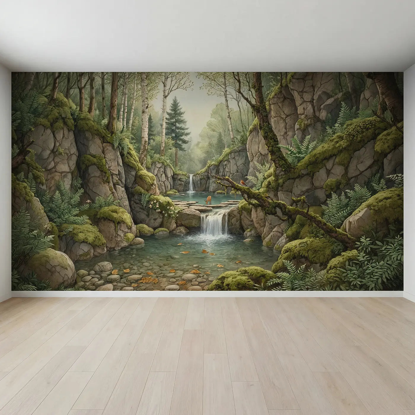 Full view of Hidden Forest Grotto Wallpaper Mural by Whimsy Tots