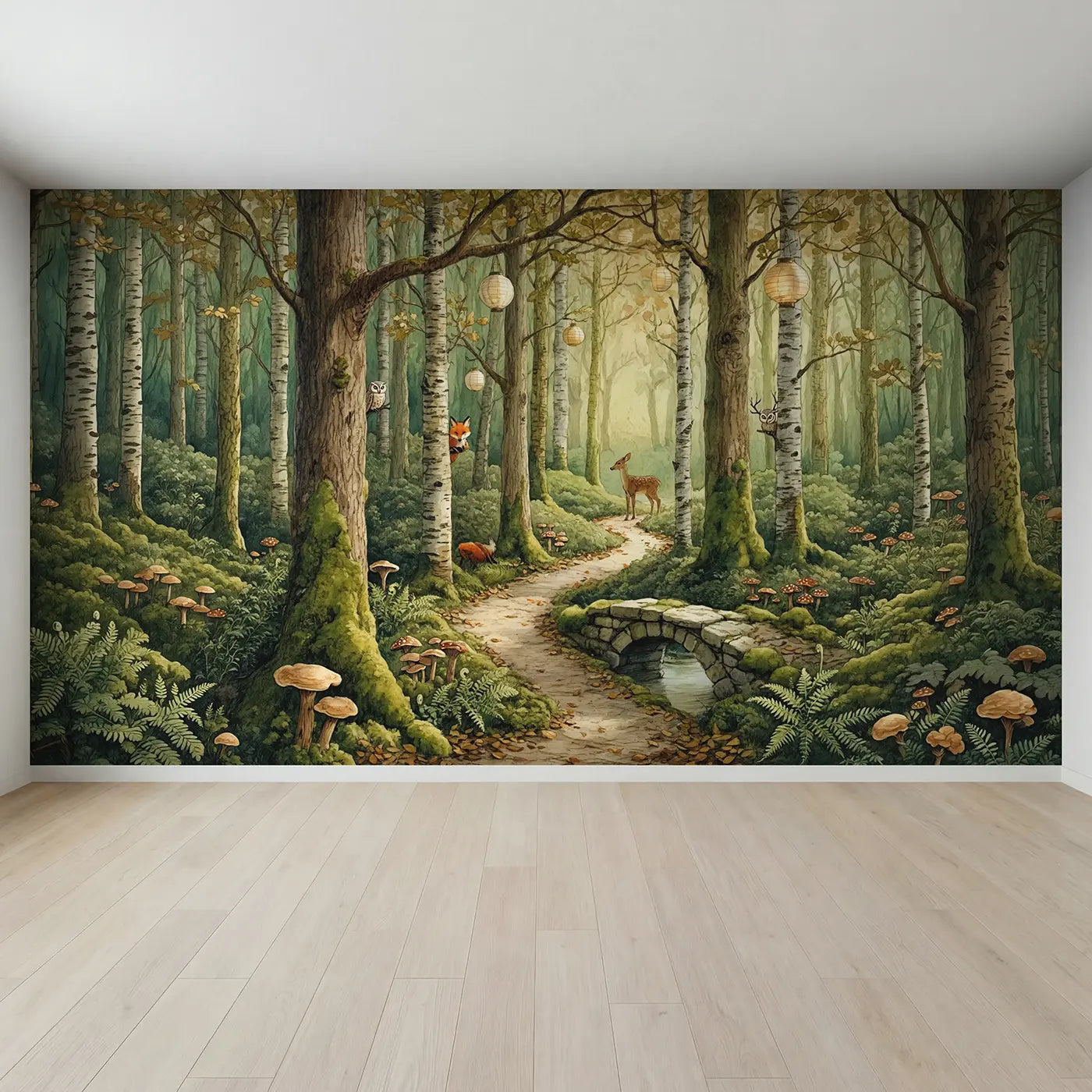 Full view of Enchanted Woodland Path Wallpaper Mural by Whimsy Tots