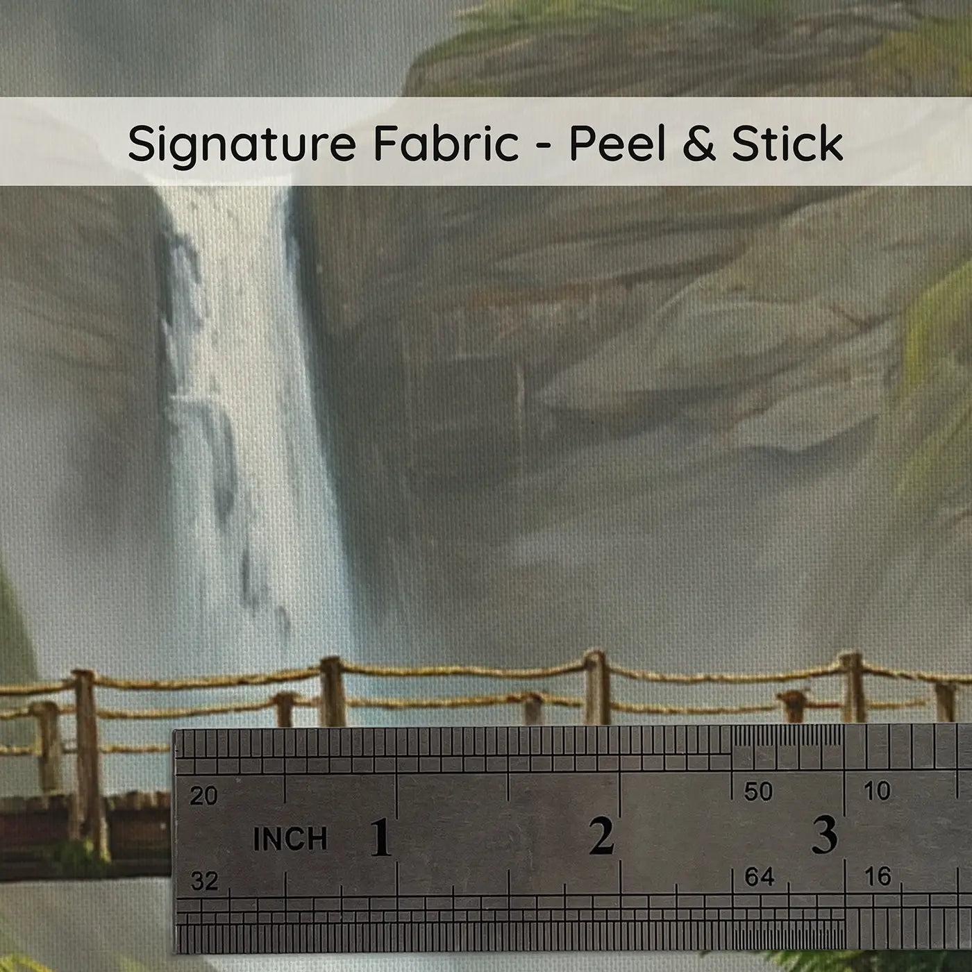 Fabric texture close-up of Misty Ravine Footbridge Wallpaper Mural by Whimsy Tots