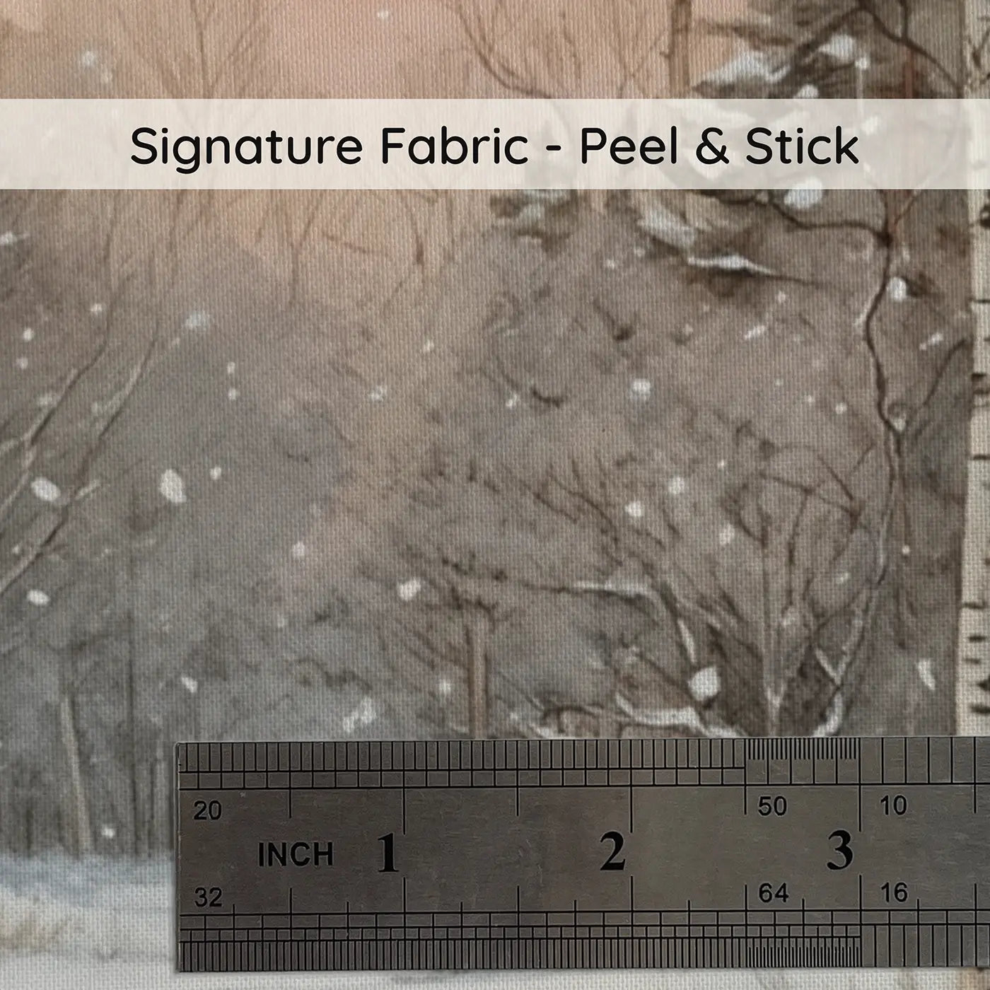 Fabric texture close-up of First Snow Birch Grove Wallpaper Mural by Whimsy Tots