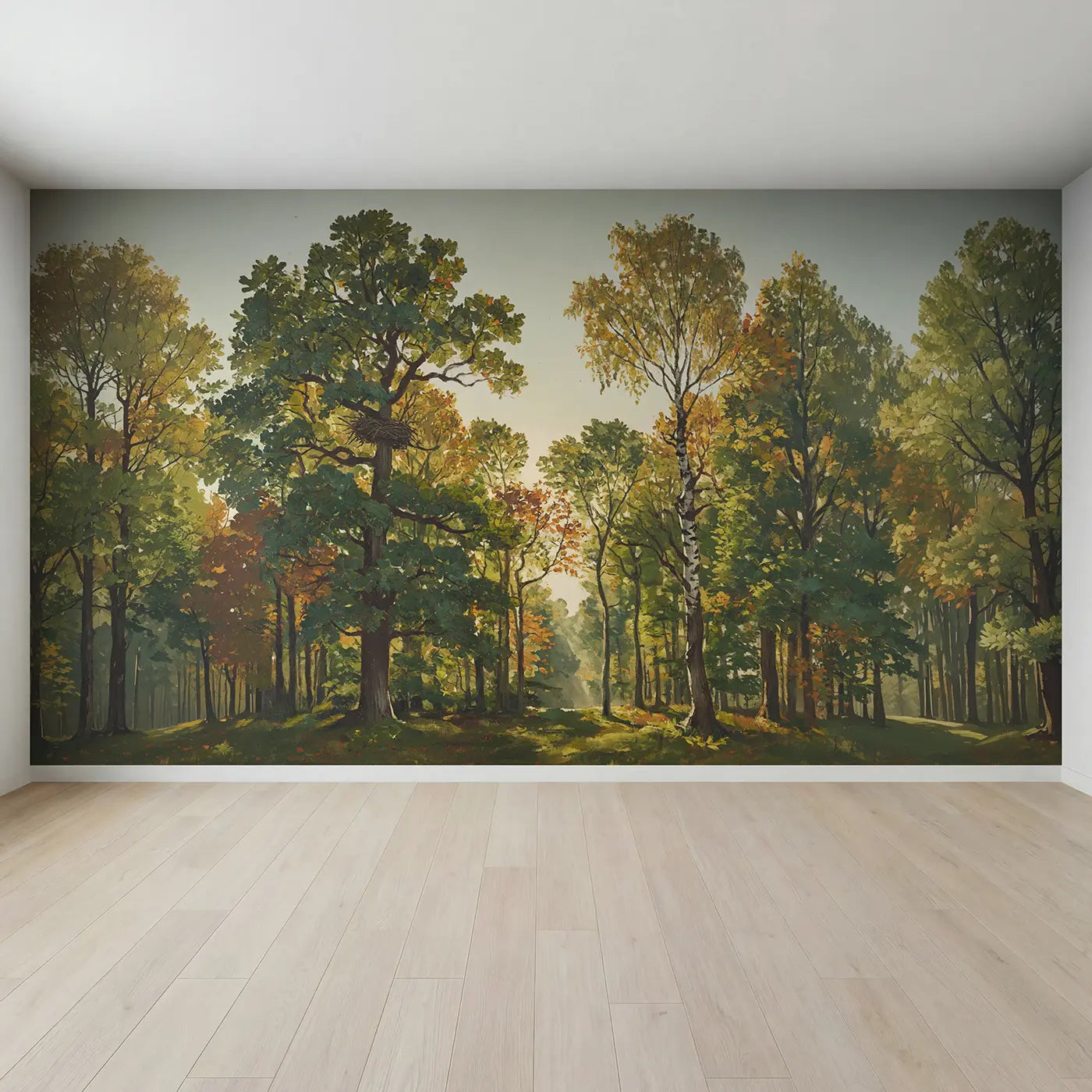 Full view of Forest Canopy Skyward View Wallpaper Mural by Whimsy Tots