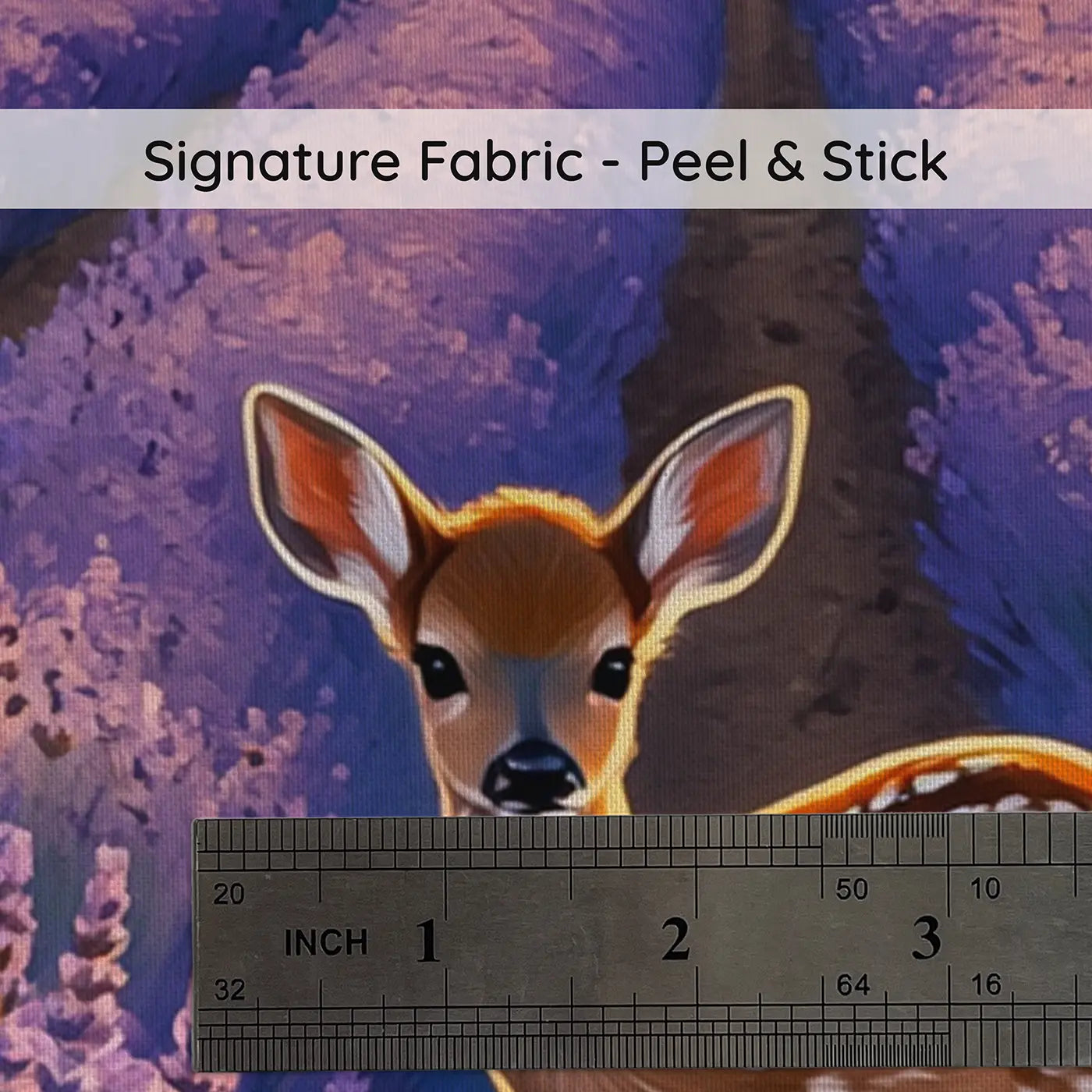 Fabric texture close-up of Fawn in Lavender Sunset Field Wallpaper Mural by Whimsy Tots