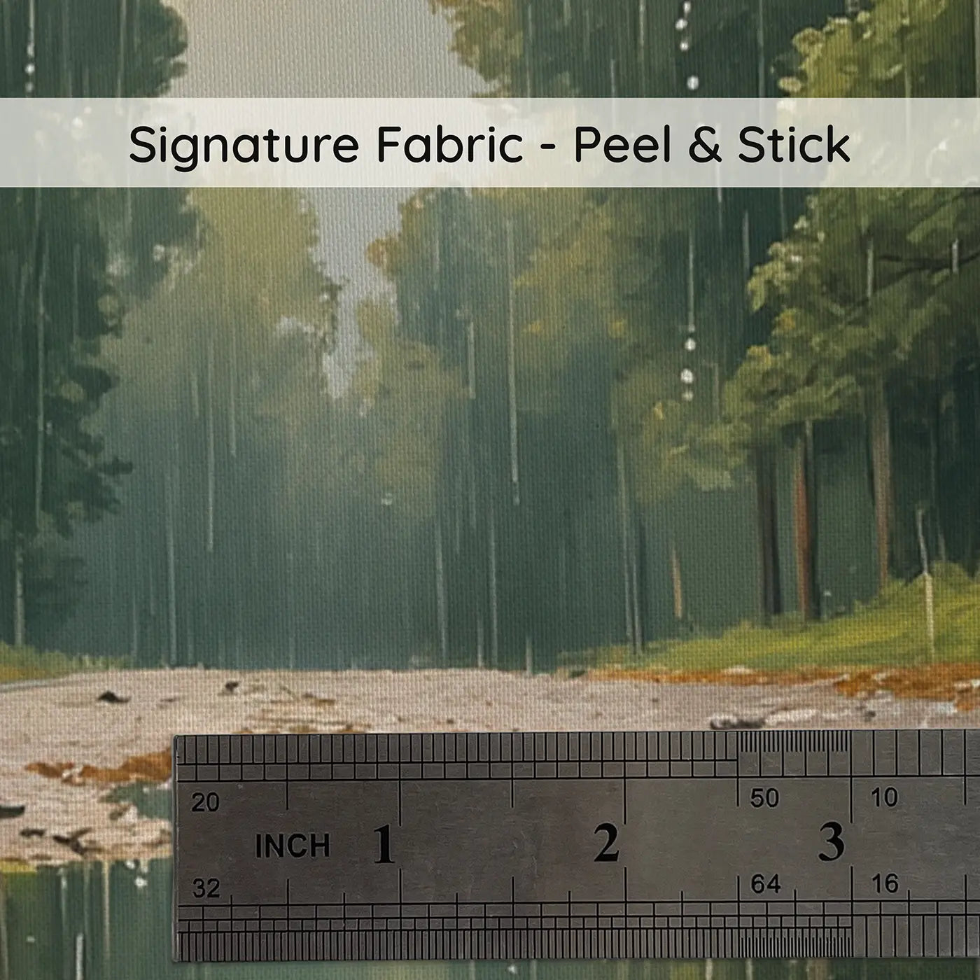 Fabric texture close-up of Forest Rain Puddle Reflection Wallpaper Mural by Whimsy Tots