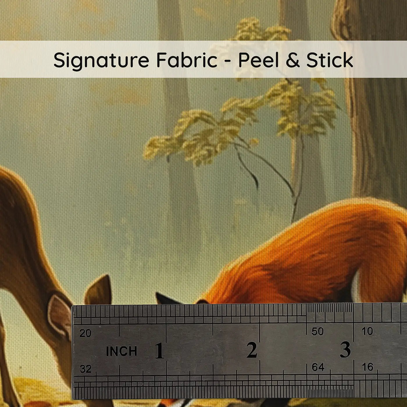 Fabric texture close-up of Deer and Fox Forest Spring Wallpaper Mural by Whimsy Tots