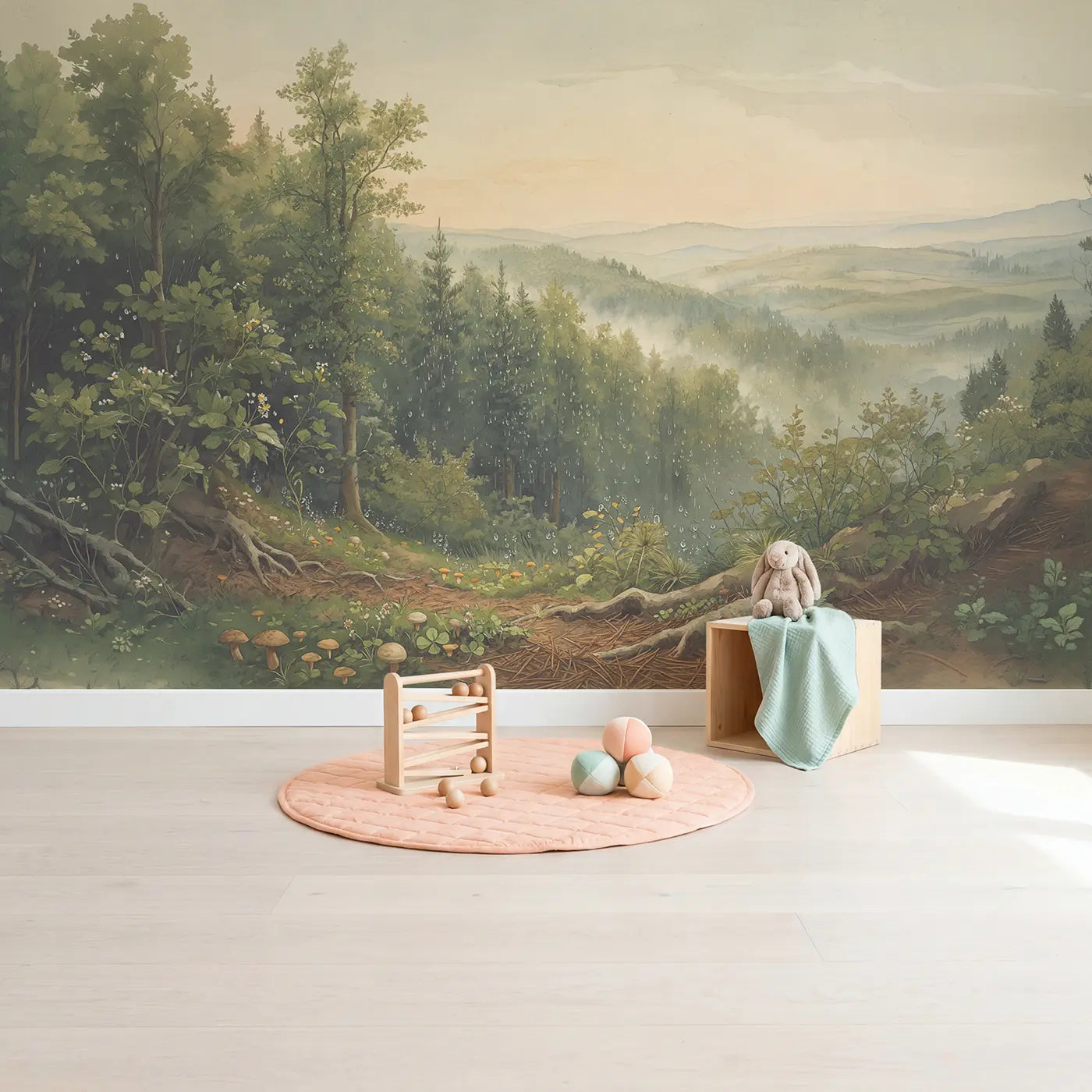 Forest After Rain Everything Wallpaper Mural in playroom setting by Whimsy Tots