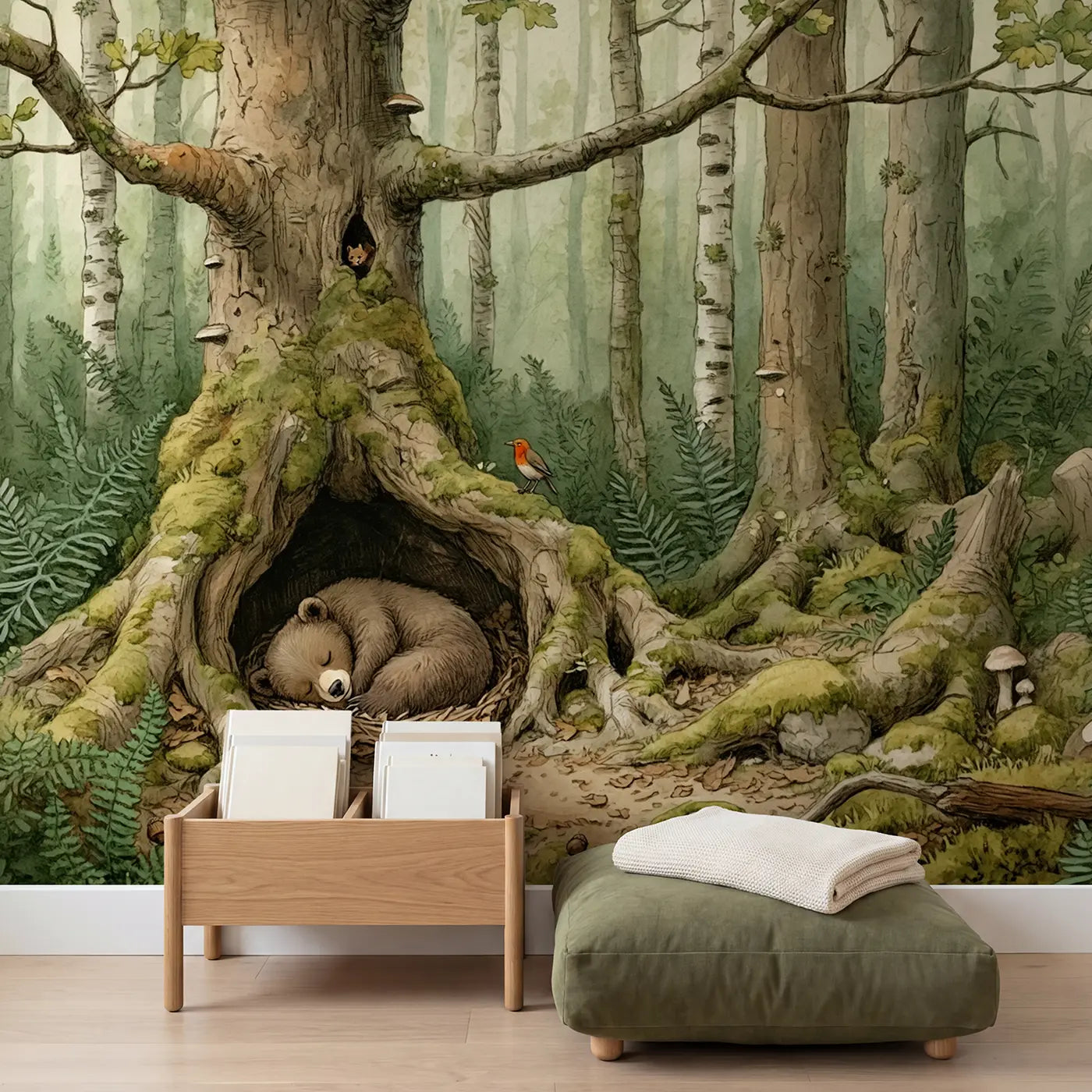 Sleeping Bear Hollow Wallpaper Mural in playroom setting by Whimsy Tots