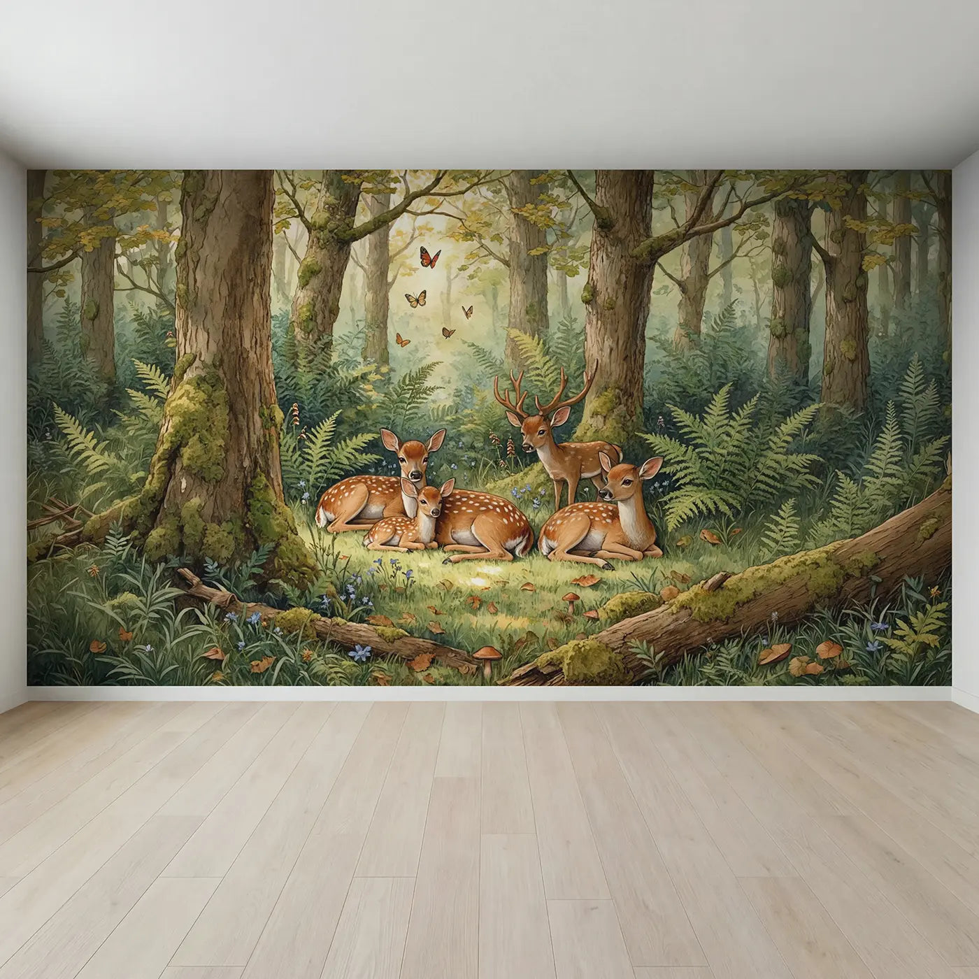 Full view of Deer Glade Resting Wallpaper Mural by Whimsy Tots