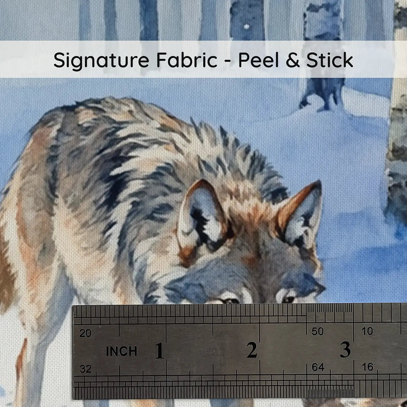 Fabric texture close-up of Wolf Pups Snow Tracking Lesson Wallpaper Mural by Whimsy Tots
