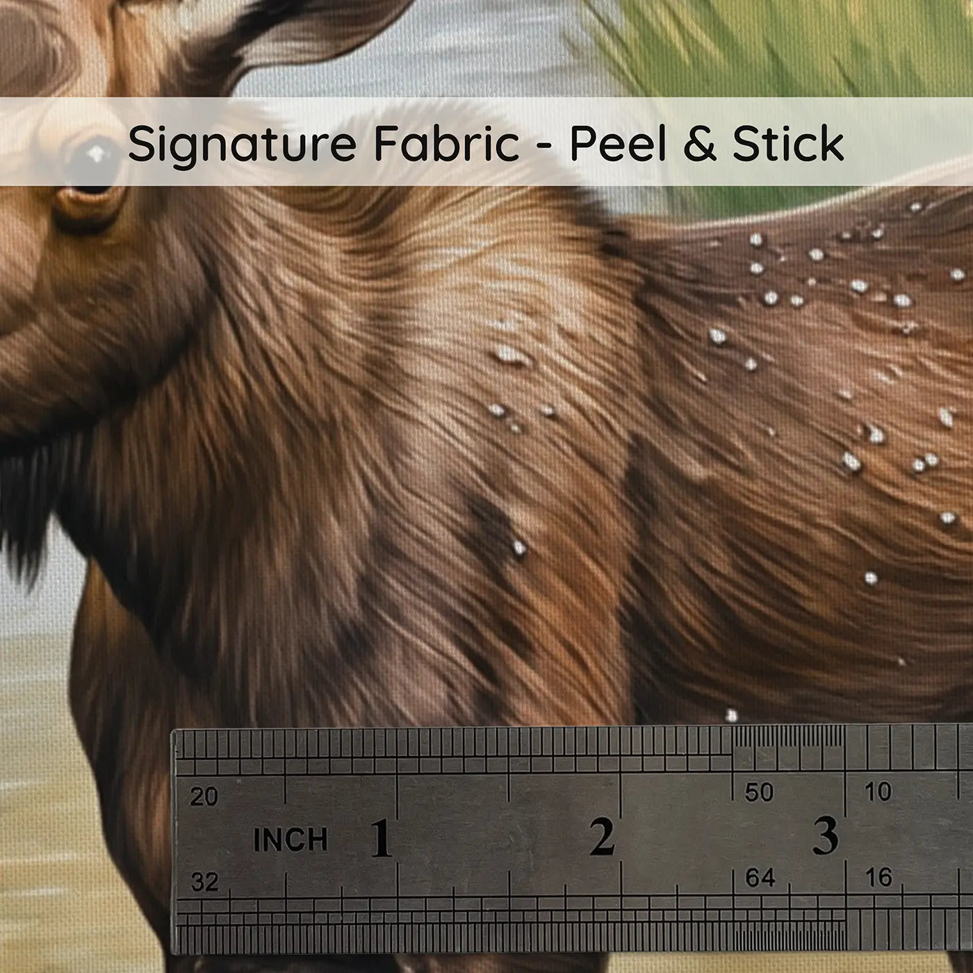 Fabric texture close-up of Summer Stream Moose Calf Wallpaper Mural by Whimsy Tots