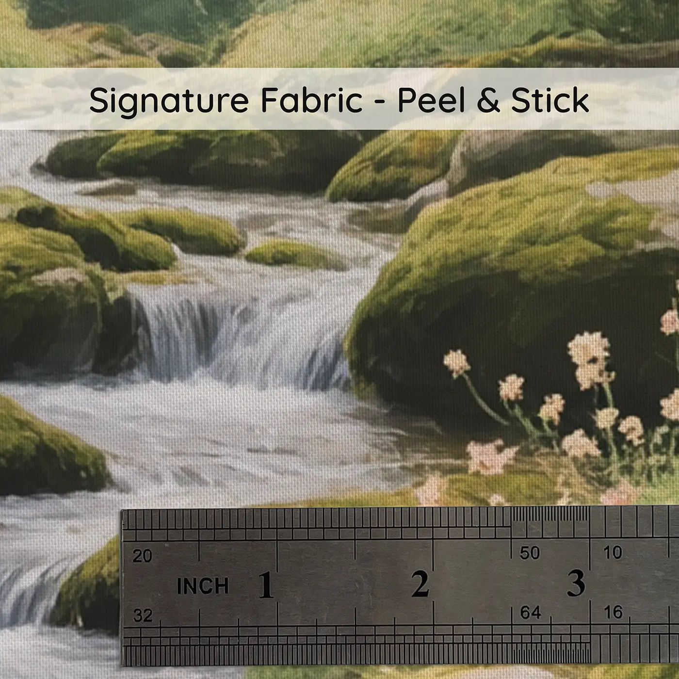 Fabric texture close-up of Mossy Forest Stream Fern Wallpaper Mural by Whimsy Tots