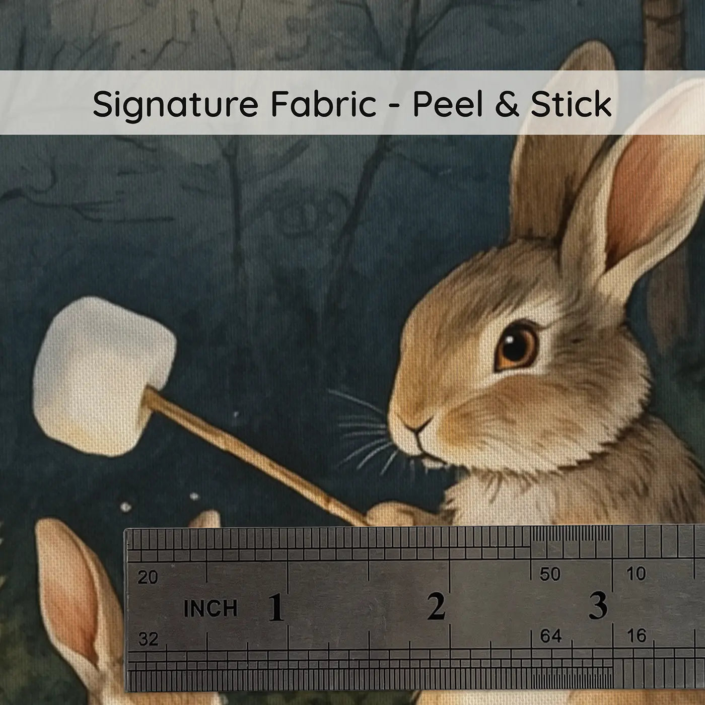 Fabric texture close-up of Woodland Rabbit Campfire Wallpaper Mural by Whimsy Tots