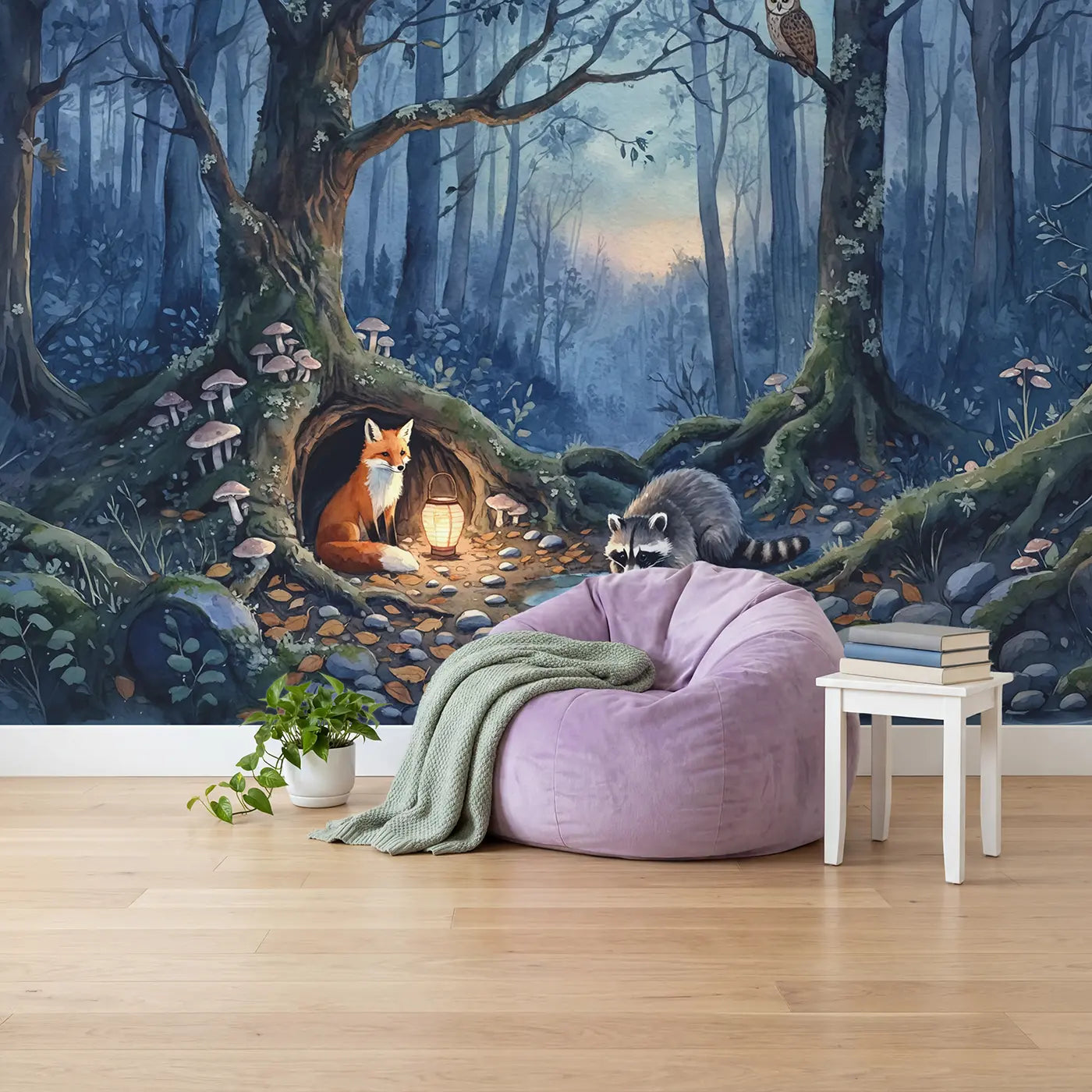Twilight Fox Hollow Wallpaper Mural in playroom setting by Whimsy Tots