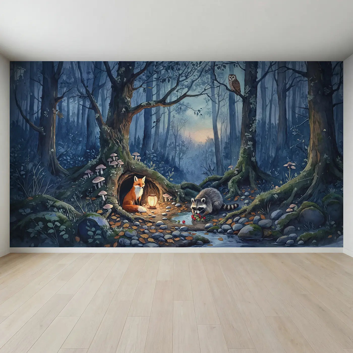 Full view of Twilight Fox Hollow Wallpaper Mural by Whimsy Tots
