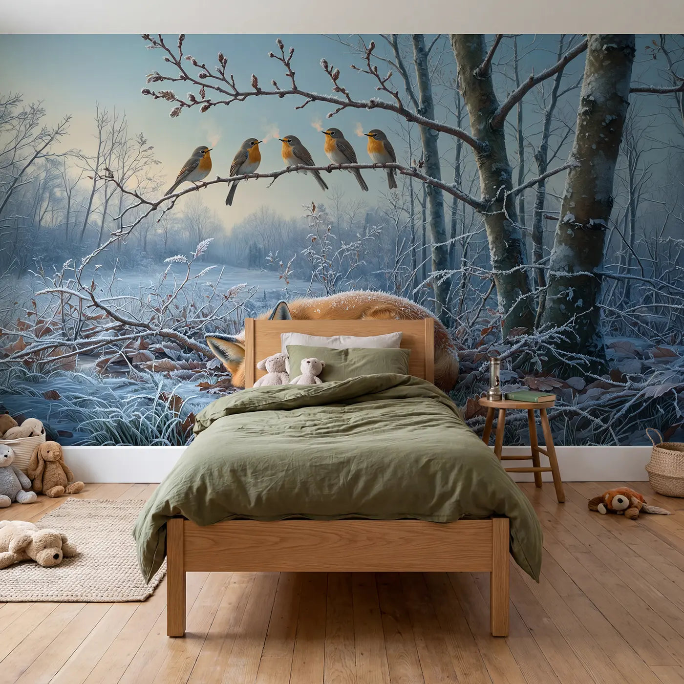 Botanical elegance fox and forest wallpaper mural for kids room by Whimsy Tots