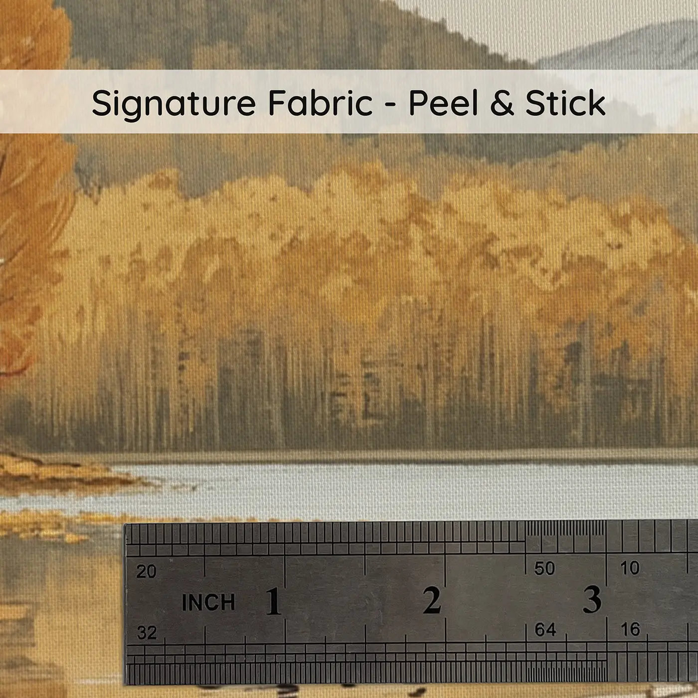 Fabric texture close-up of Autumn Lake Reflection Wallpaper Mural by Whimsy Tots
