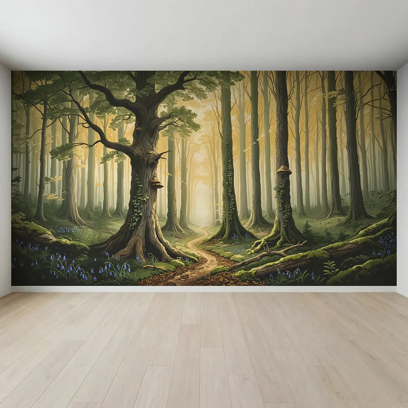 Full view of Ancient Forest Dawn Cathedral Wallpaper Mural by Whimsy Tots