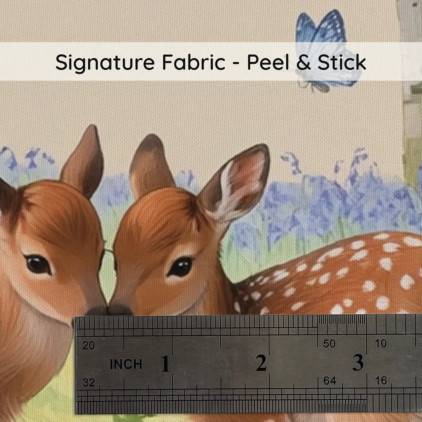 Fabric texture close-up of Twin Fawns in Fern Bed Wallpaper Mural by Whimsy Tots