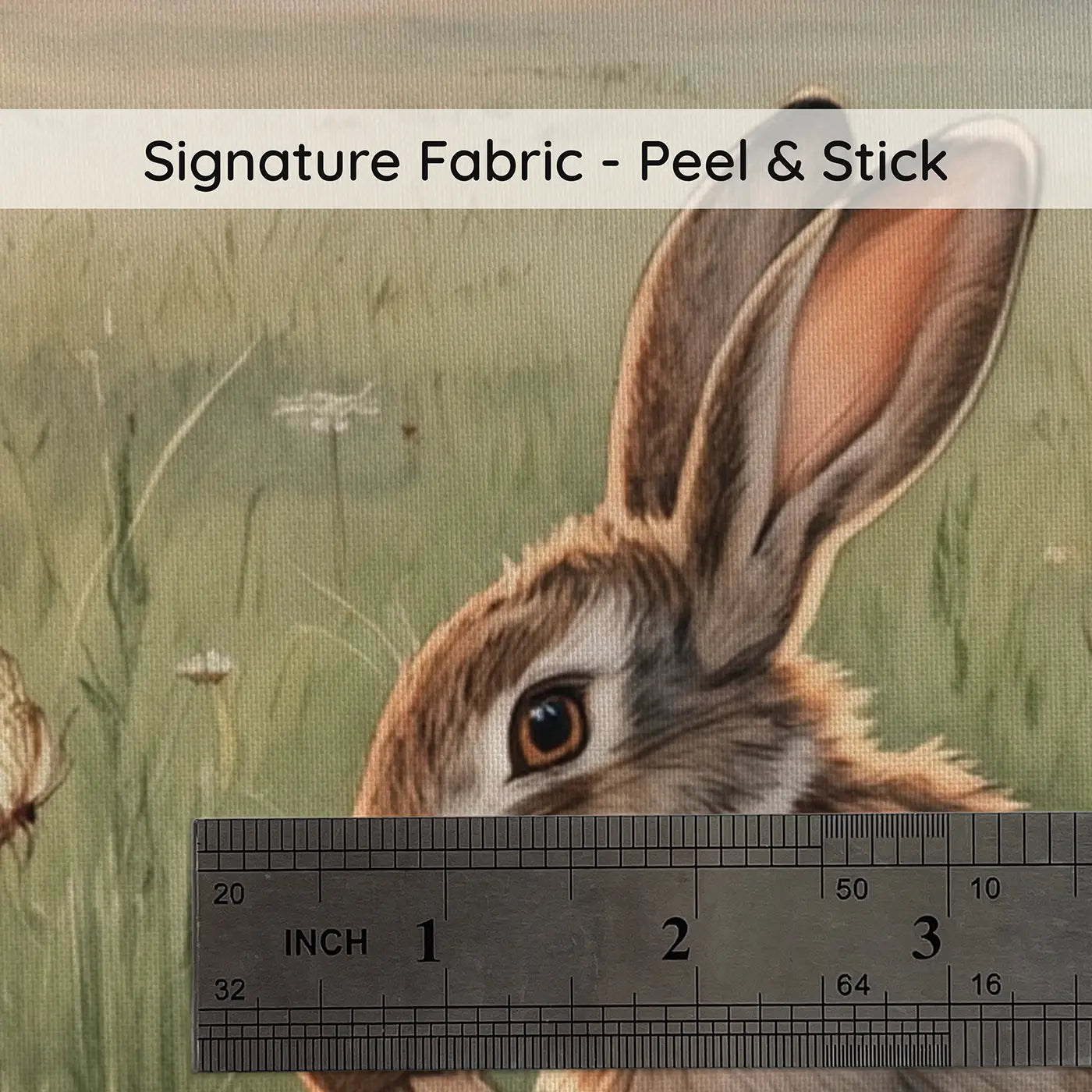 Fabric texture close-up of Sunrise Clover Rabbit Wallpaper Mural by Whimsy Tots