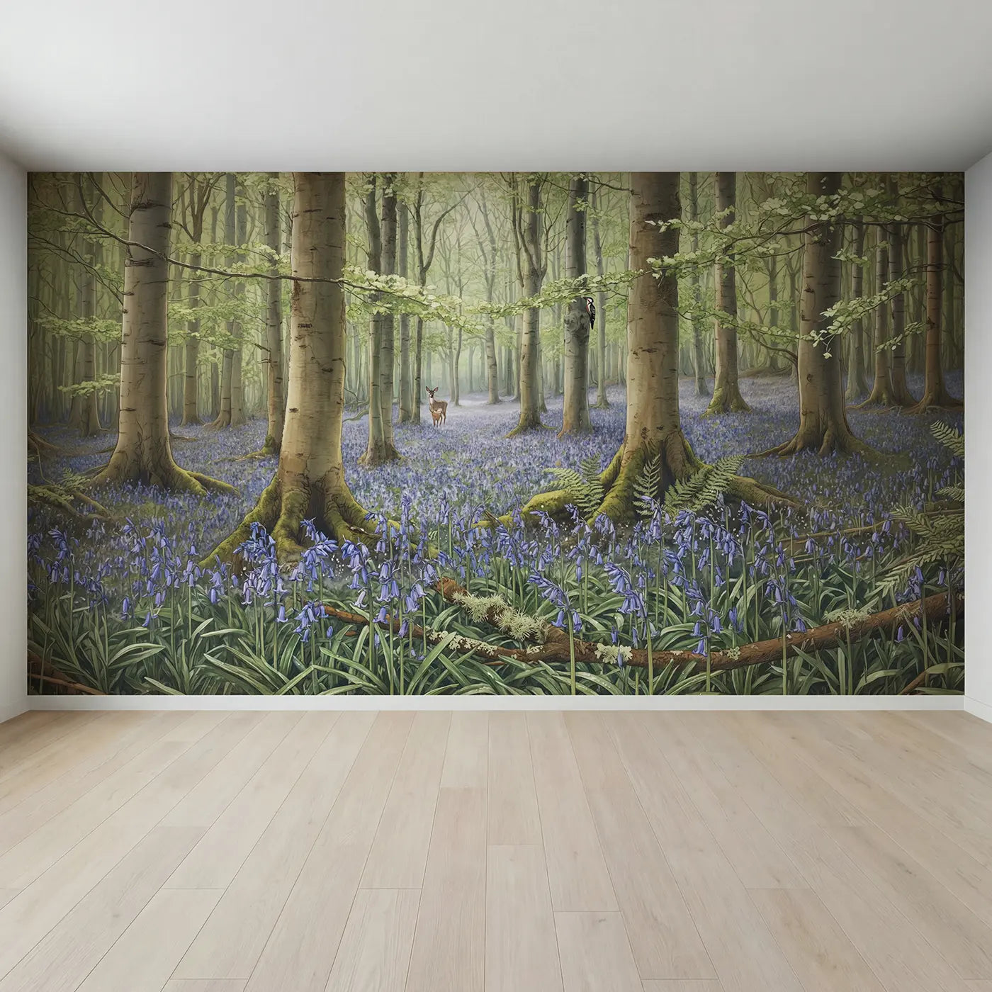 Full view of Bluebell Forest Spring Morning Wallpaper Mural by Whimsy Tots