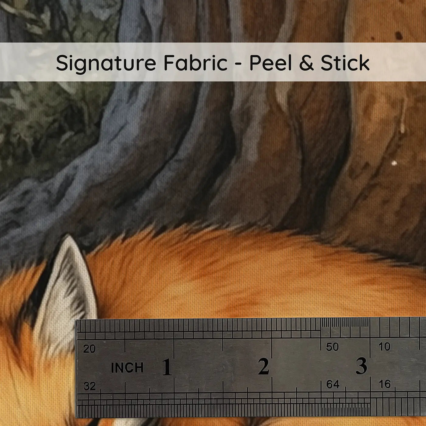 Fabric texture close-up of Fox Family Den Wallpaper Mural by Whimsy Tots
