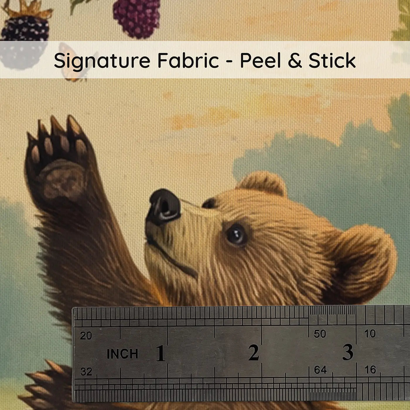 Fabric texture close-up of Berry Bush Bear Cub Wallpaper Mural by Whimsy Tots
