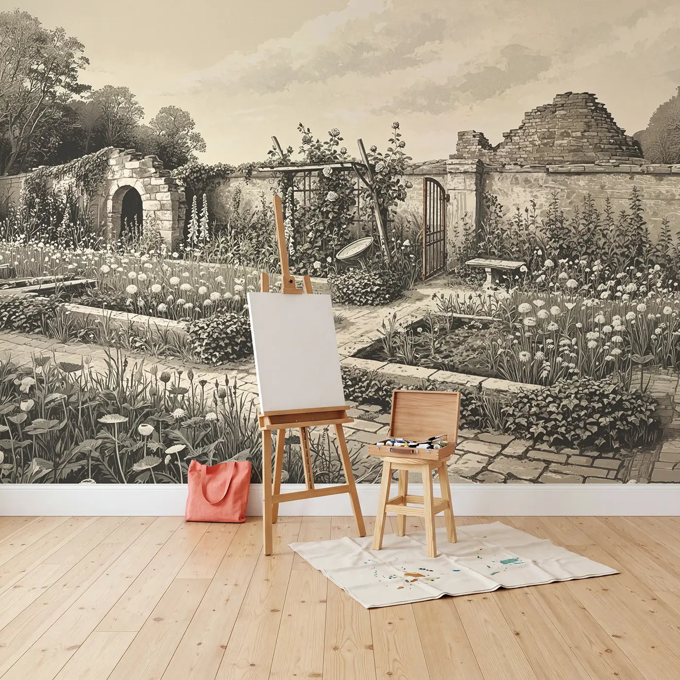 Wild Reclaimed Garden Wallpaper Mural in playroom setting by Whimsy Tots