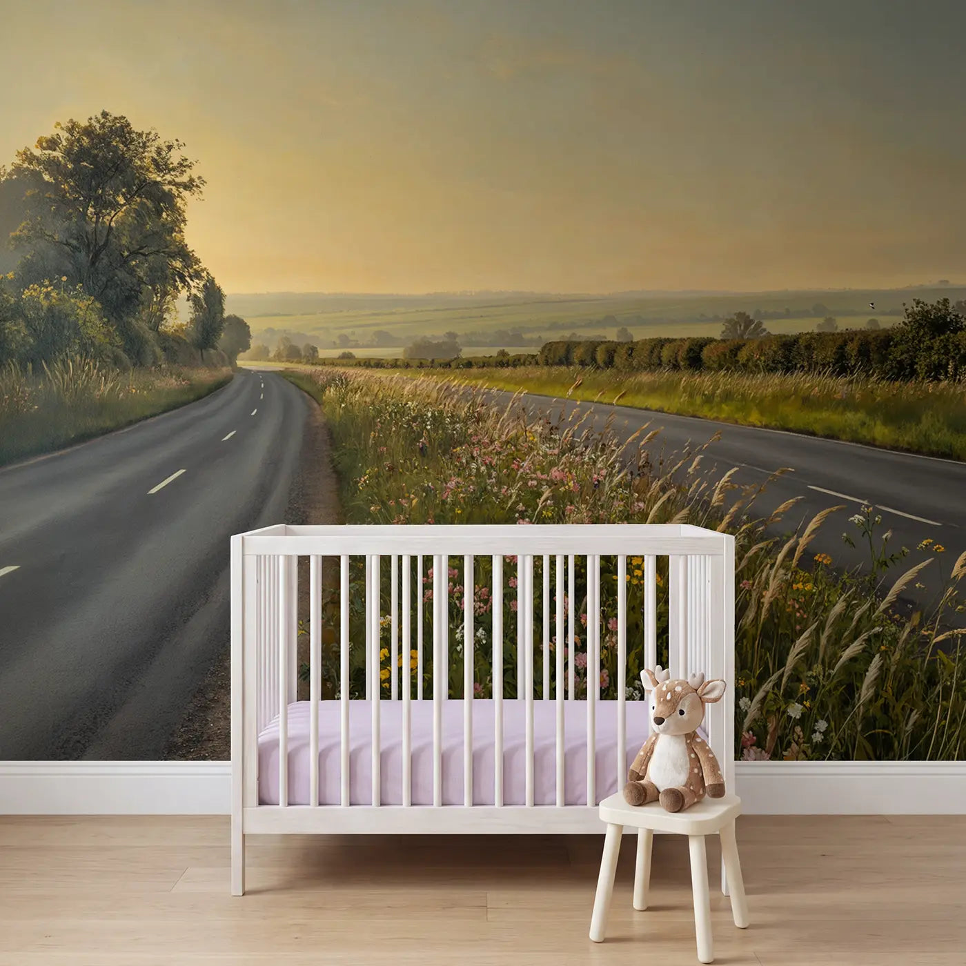 botanical wildflower country lane wallpaper mural for girls room by Whimsy Tots