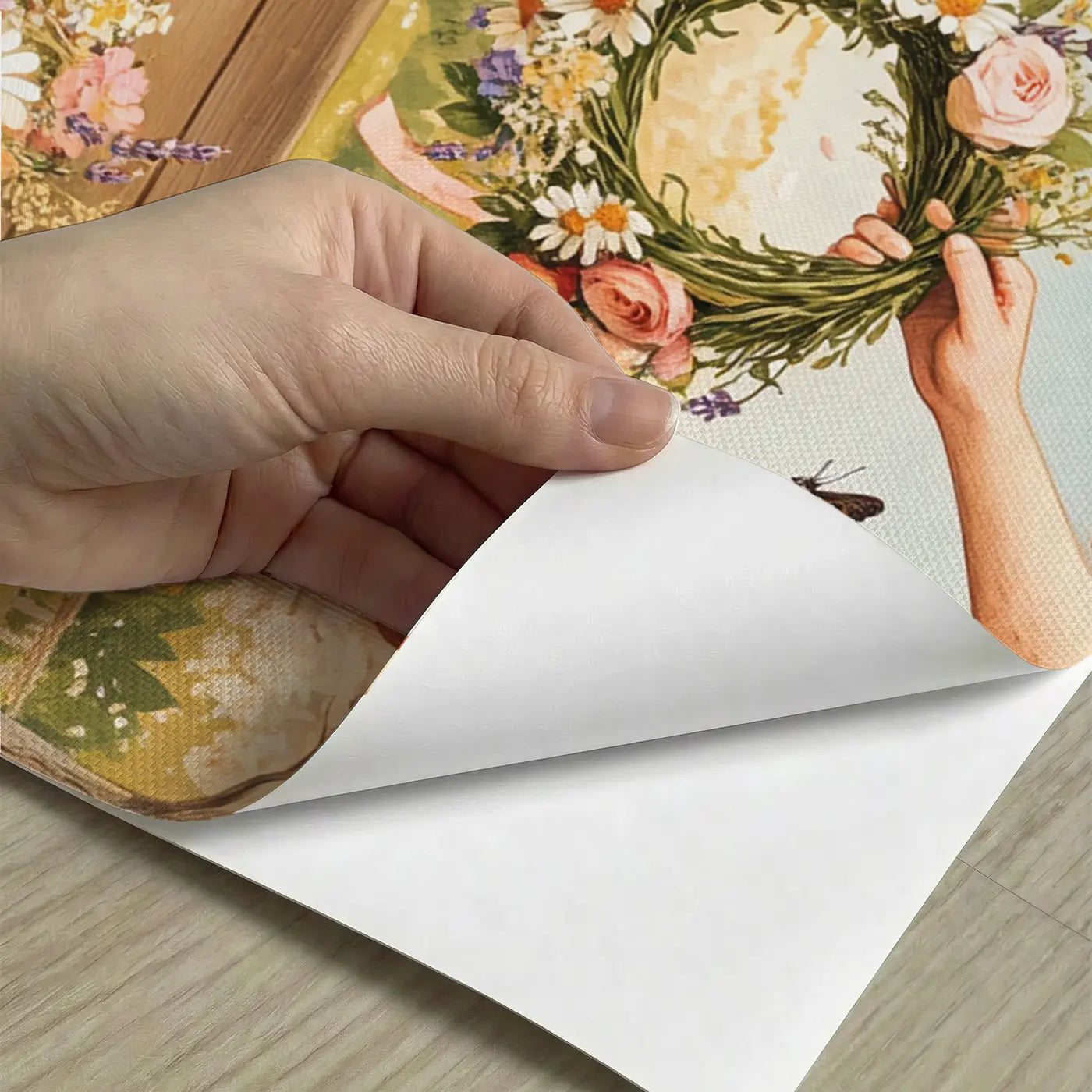 Peel-and-stick detail of Apple Tree Flower Crown Wallpaper Mural by Whimsy Tots