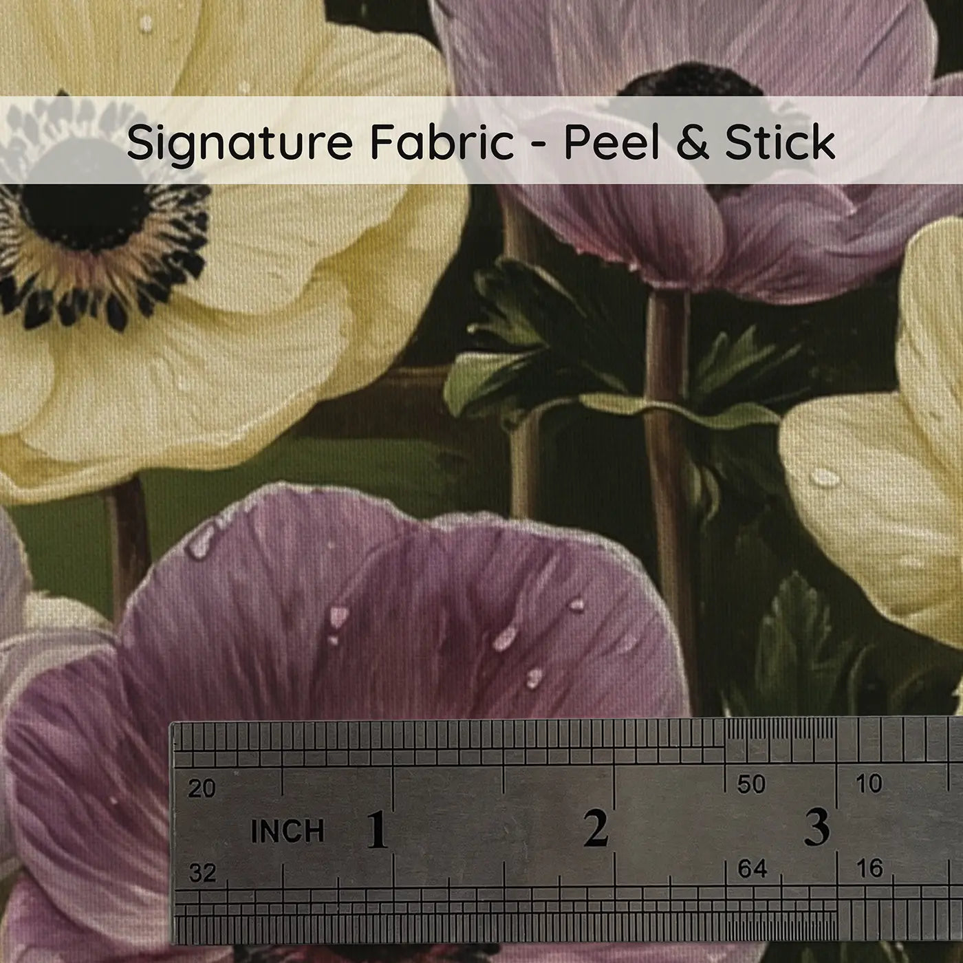 Fabric texture close-up of Moody Anemone Garden Dark Tones Wallpaper Mural by Whimsy Tots
