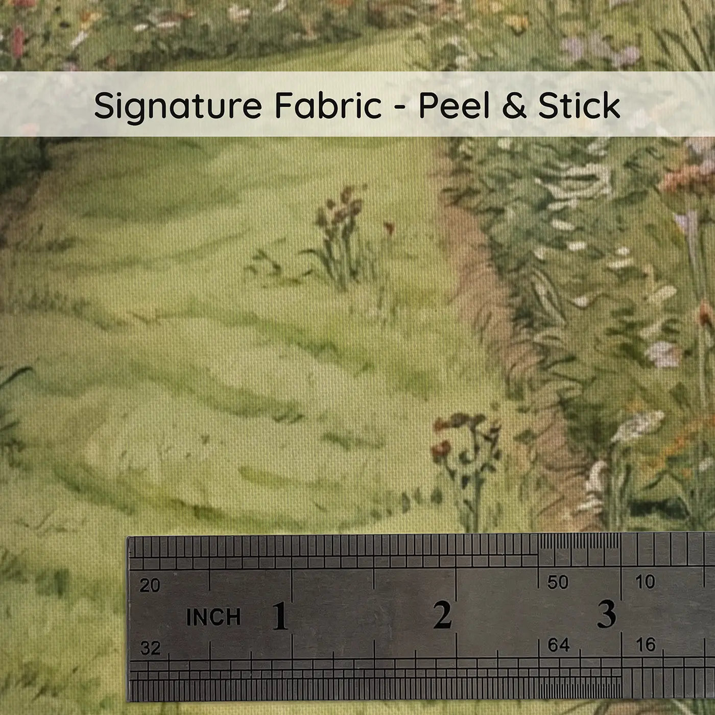Fabric texture close-up of Wildflower Meadow Mowed Path Wallpaper Mural by Whimsy Tots