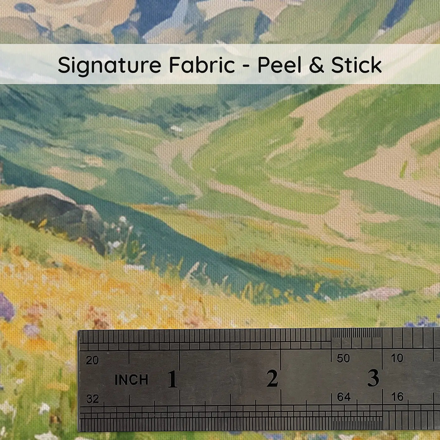 Fabric texture close-up of Alpine Wildflower Meadow Wallpaper Mural by Whimsy Tots