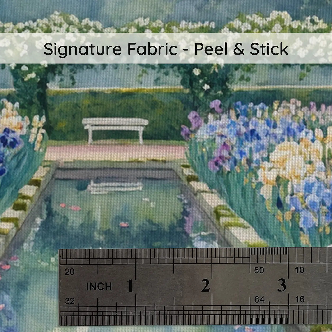Fabric texture close-up of Iris Garden Reflection Wallpaper Mural by Whimsy Tots