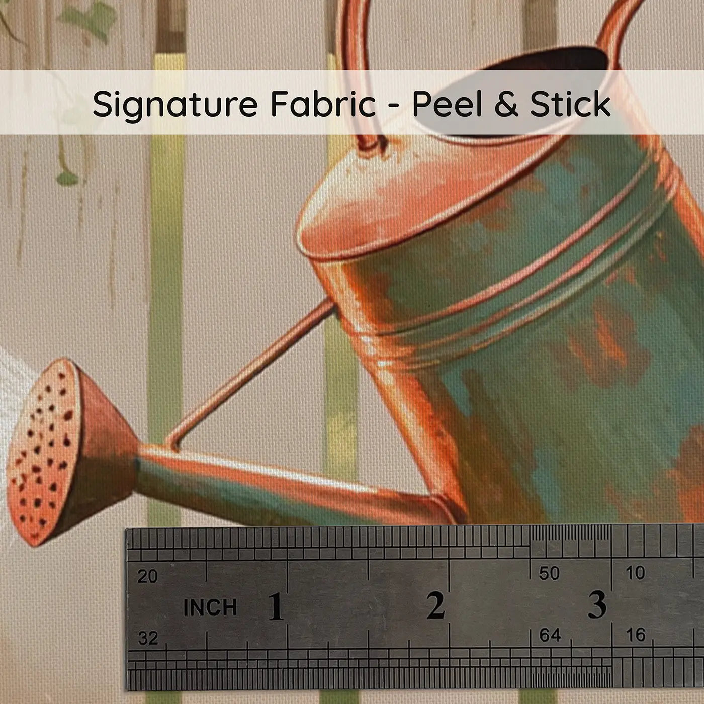 Fabric texture close-up of Watering Can Flower Garden Wallpaper Mural by Whimsy Tots