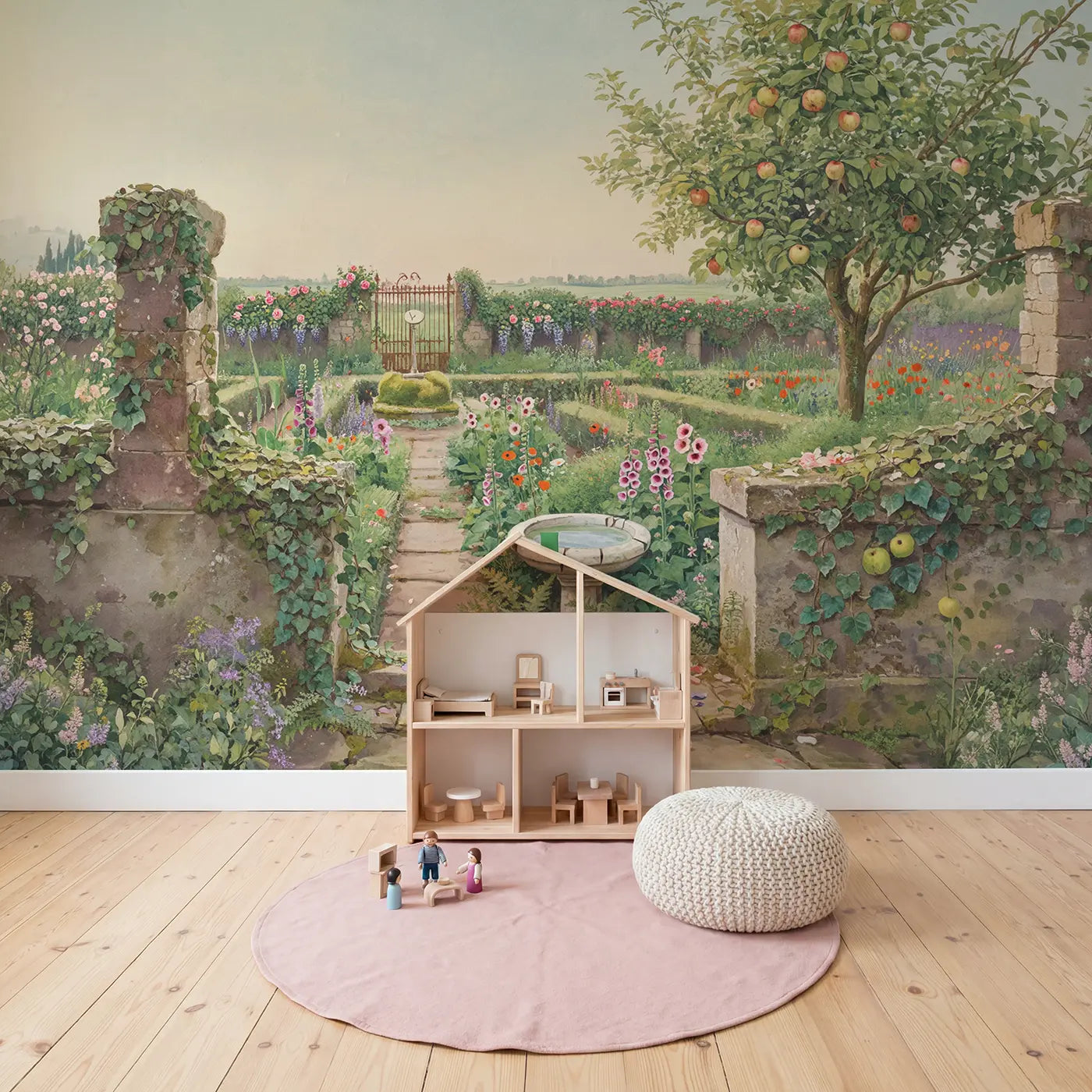 Secret Walled Garden Entrance Wallpaper Mural in playroom setting by Whimsy Tots