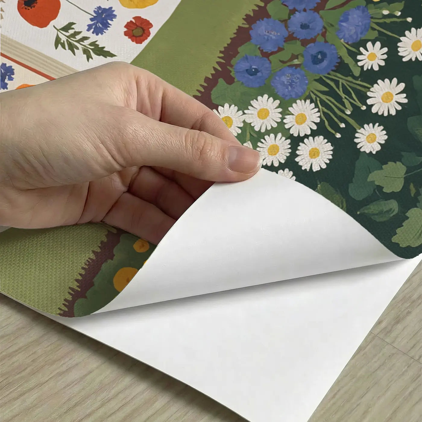 Peel-and-stick detail of Botanical Flower Pressing Wallpaper Mural by Whimsy Tots