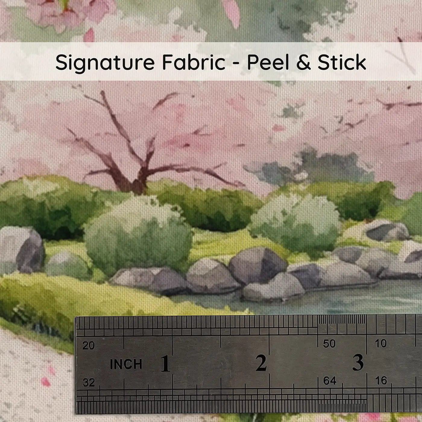 Fabric texture close-up of Cherry Blossom Garden Path Wallpaper Mural by Whimsy Tots