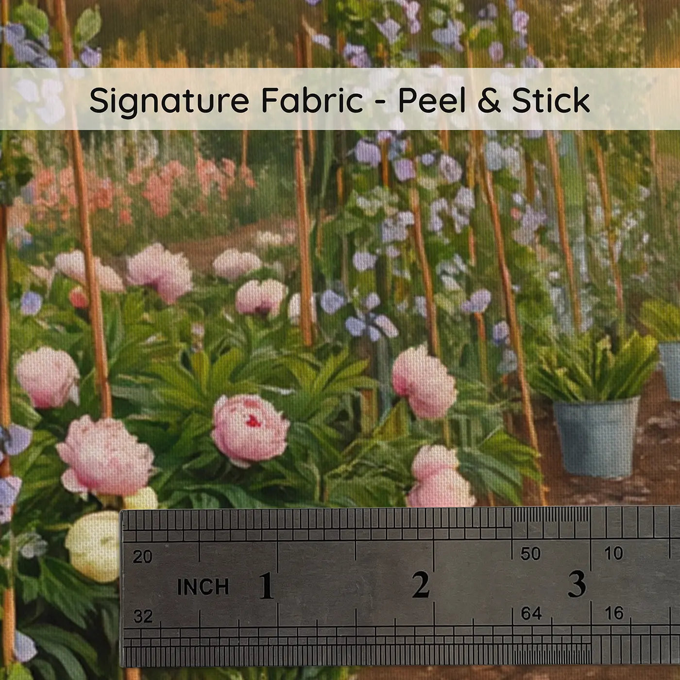 Fabric texture close-up of Morning Cutting Garden Farm Wallpaper Mural by Whimsy Tots