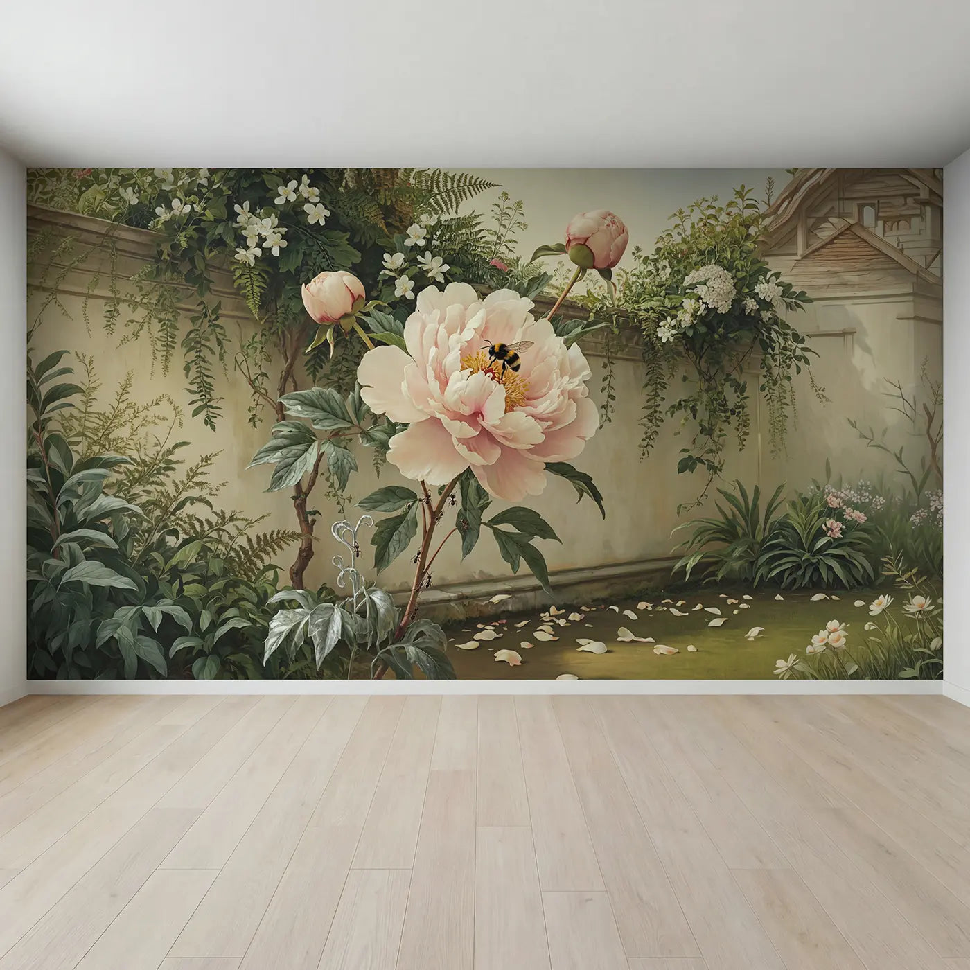 Full view of Oversized Peony in Bloom Wallpaper Mural by Whimsy Tots