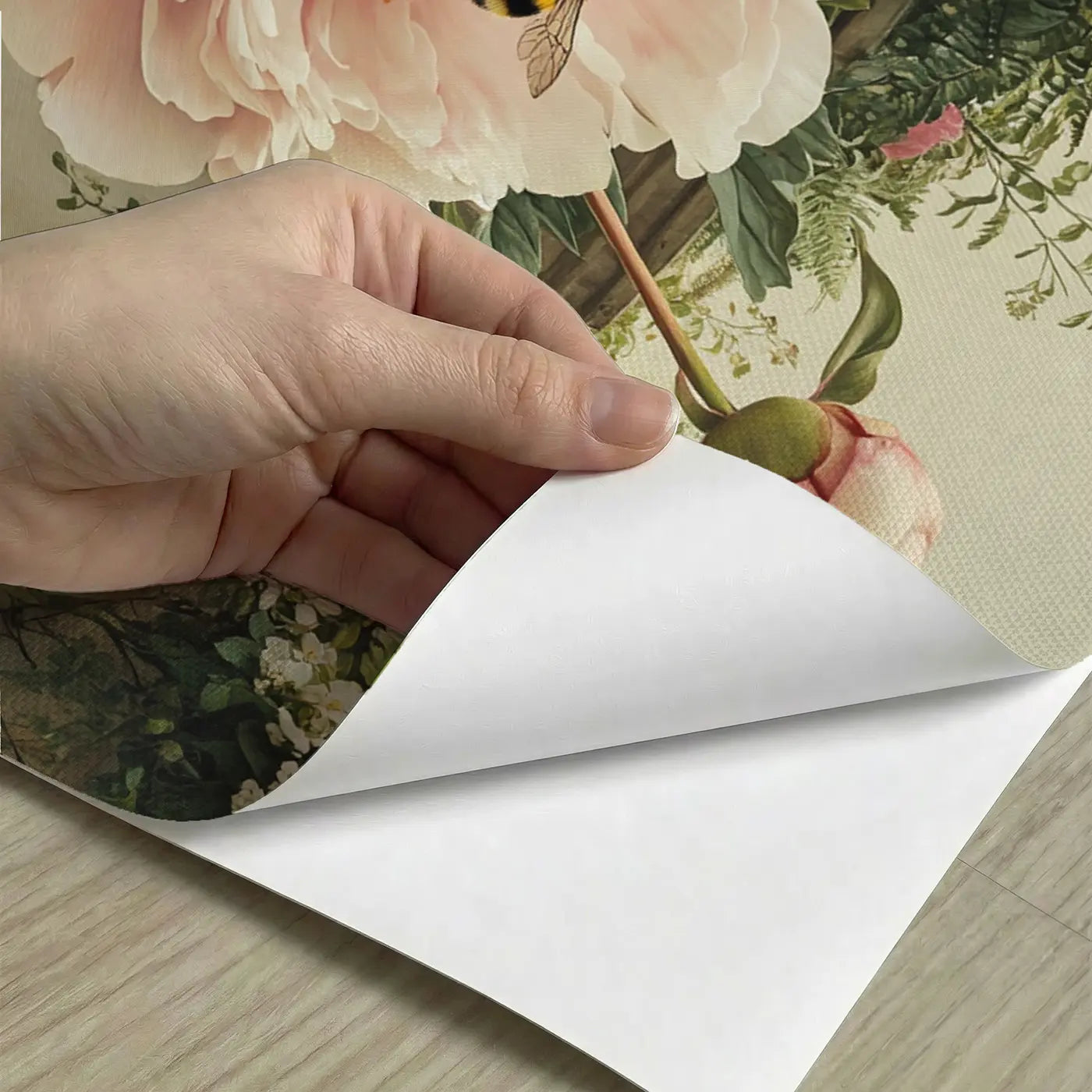 Peel-and-stick detail of Oversized Peony in Bloom Wallpaper Mural by Whimsy Tots