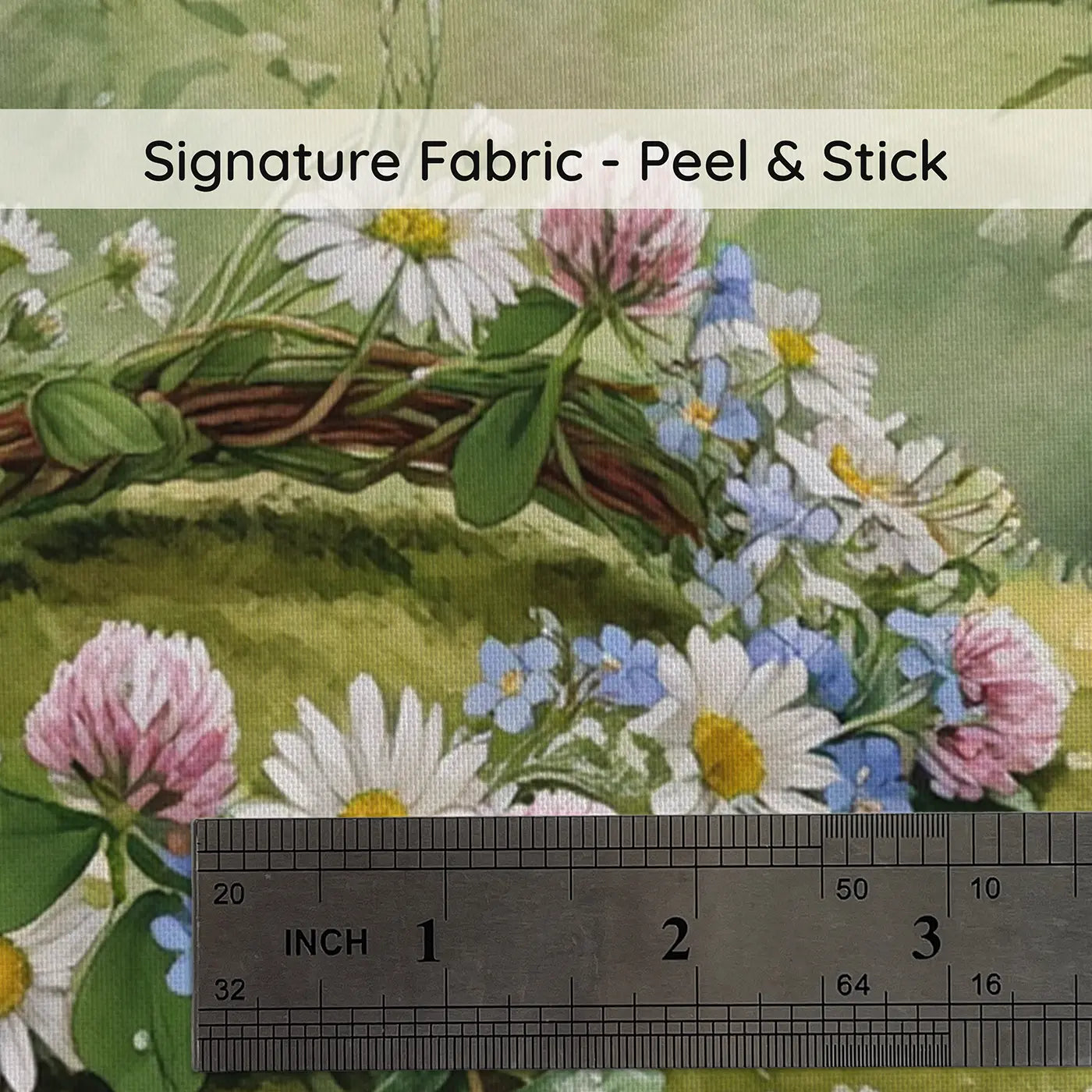 Fabric texture close-up of Wildflower Crown Mossy Stone Wallpaper Mural by Whimsy Tots