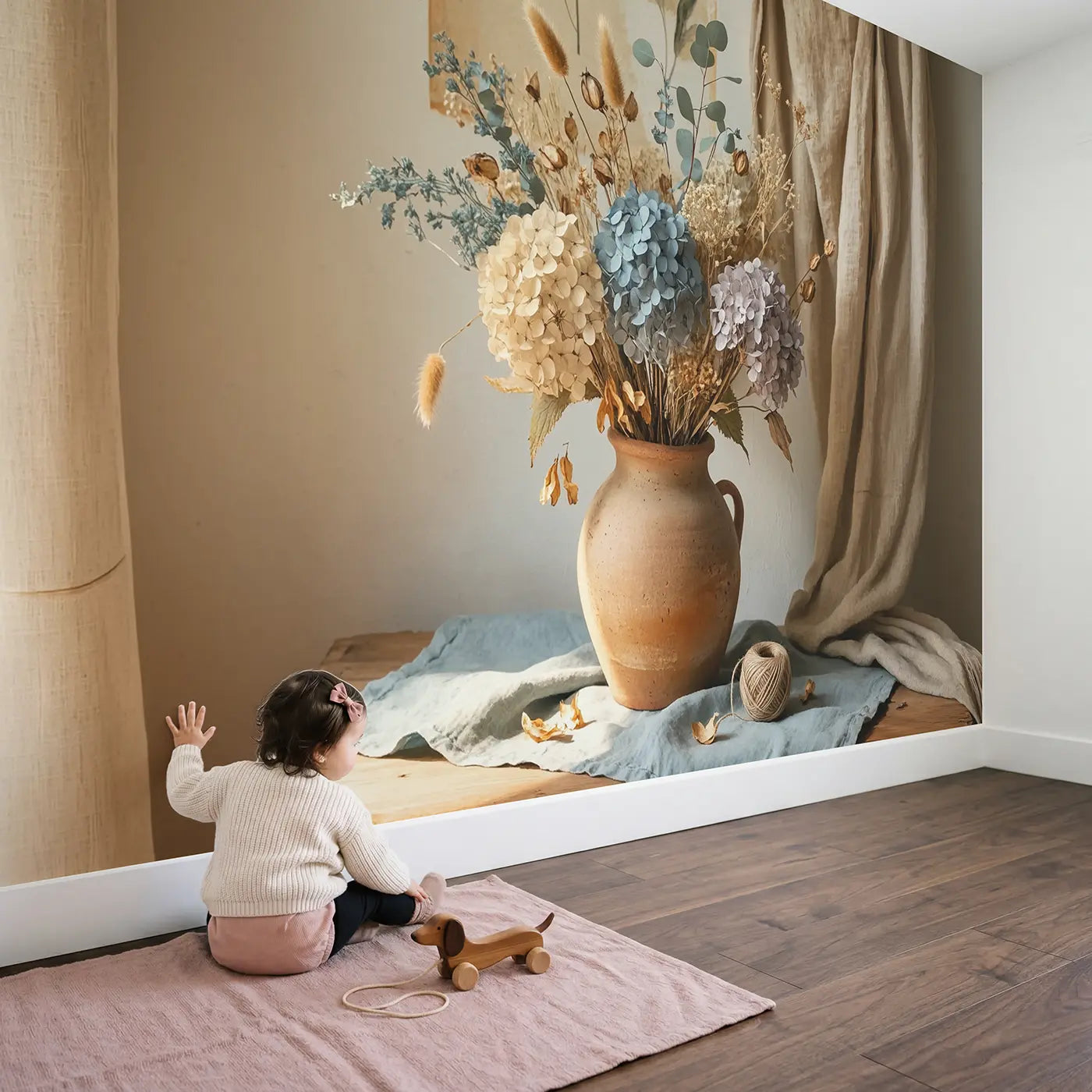 Child in nursery with Dried Flower Earthenware Wallpaper Mural by Whimsy Tots