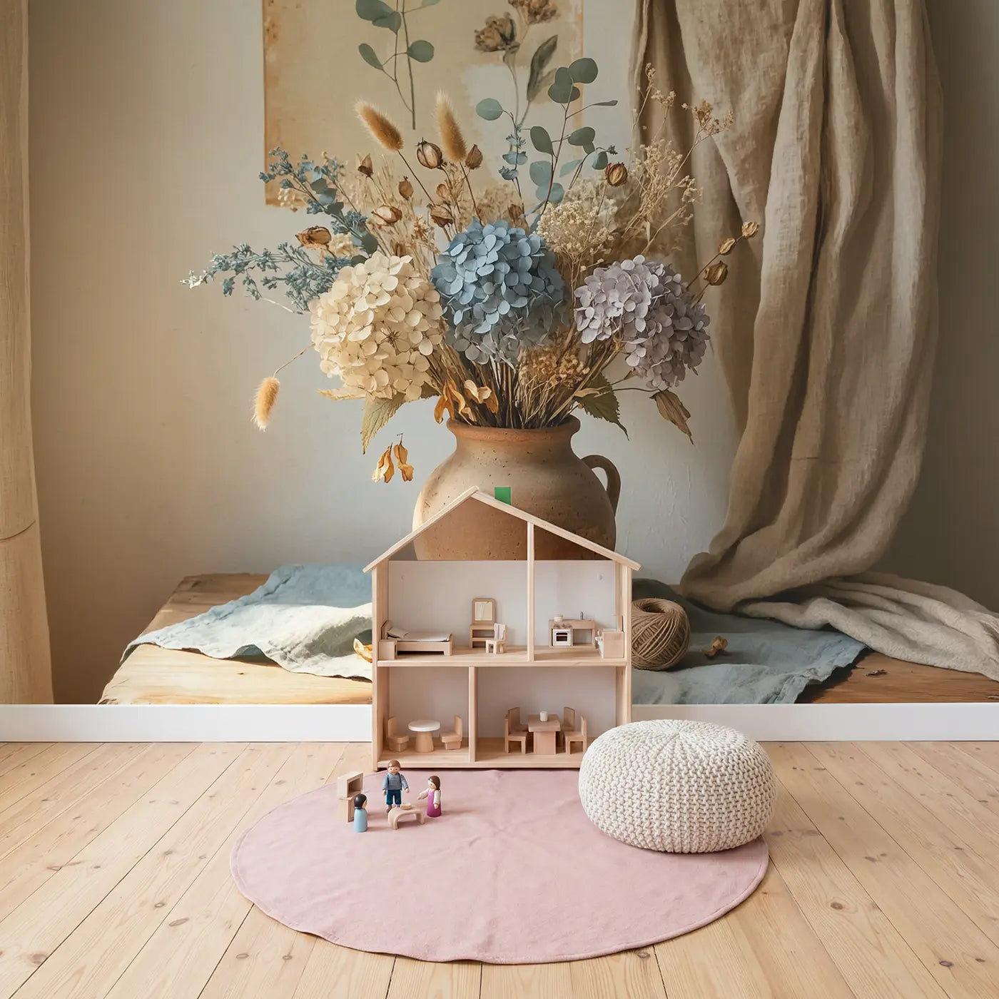 Dried Flower Earthenware Wallpaper Mural in playroom setting by Whimsy Tots
