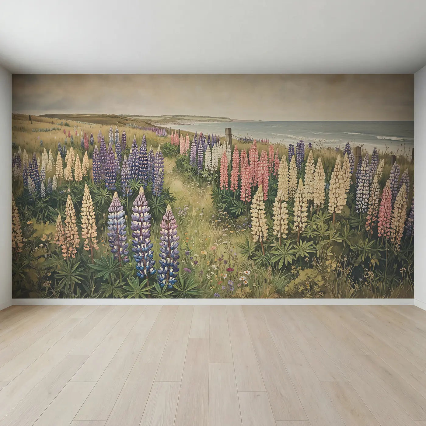 Full view of Coastal Lupin Color Bands Wallpaper Mural by Whimsy Tots