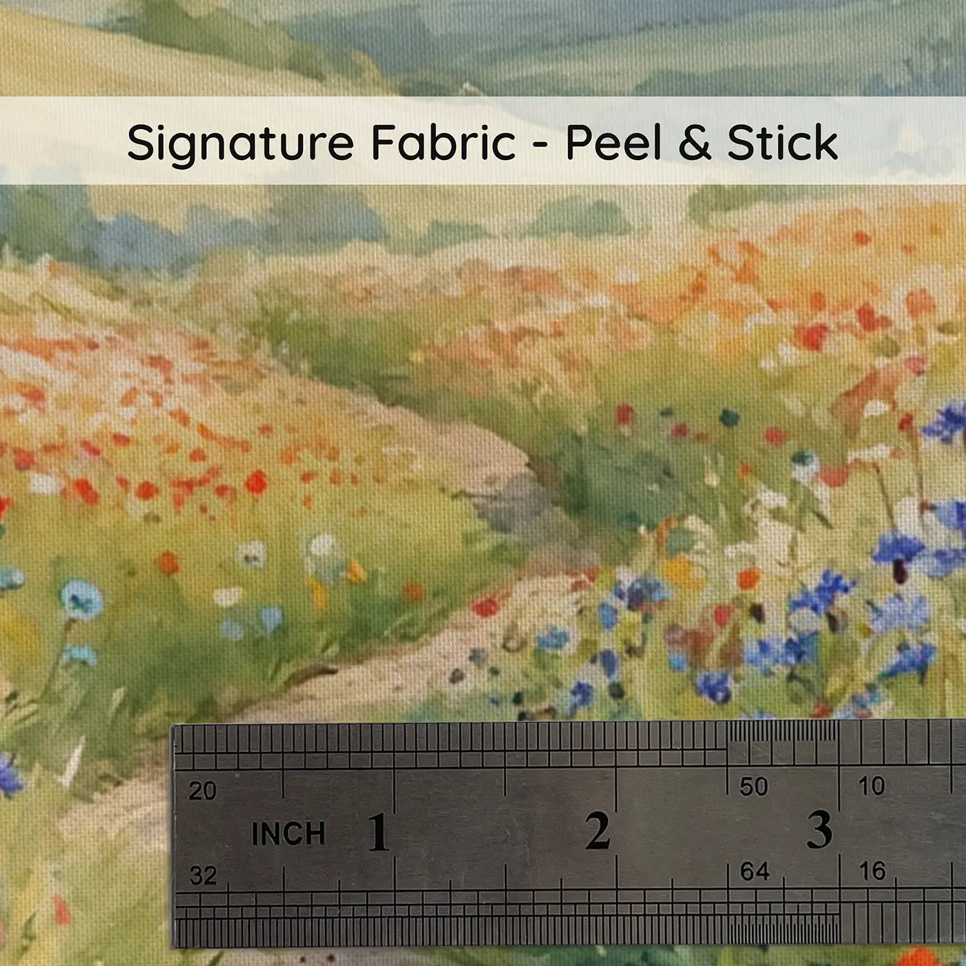 Fabric texture close-up of Wildflower Path Rolling Hills Wallpaper Mural by Whimsy Tots