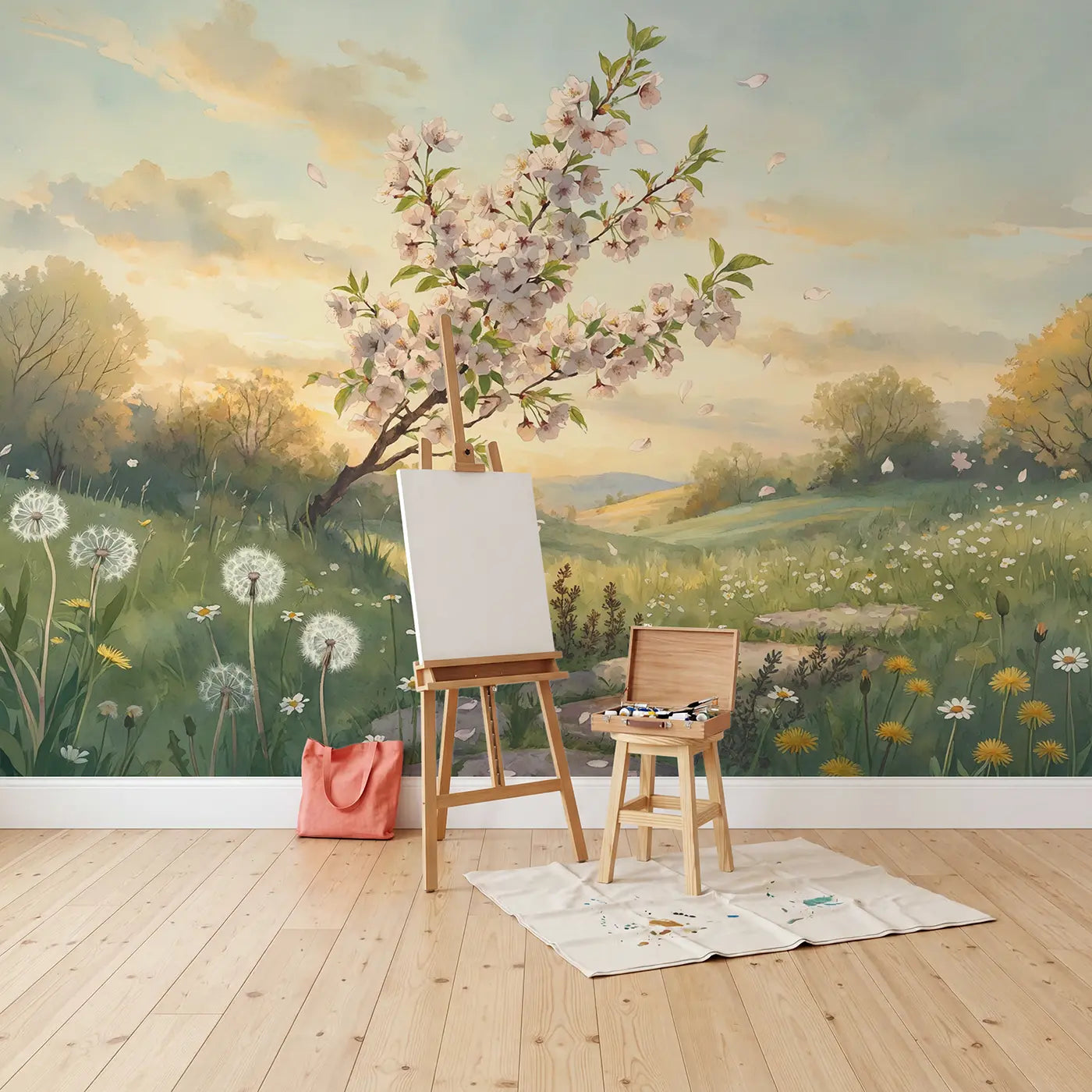 Cherry Blossom Branch Heavy Wallpaper Mural in playroom setting by Whimsy Tots