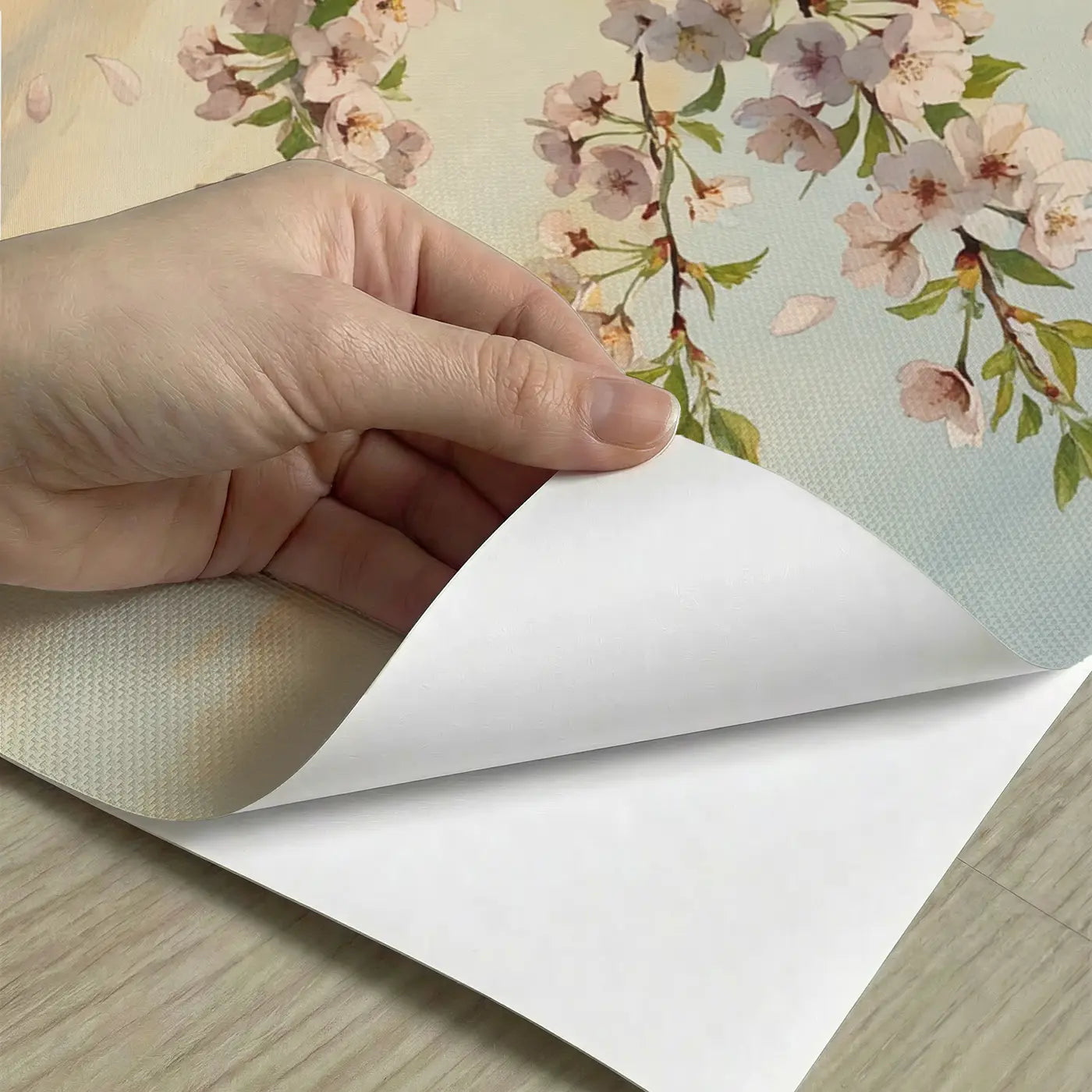 Peel-and-stick detail of Cherry Blossom Branch Heavy Wallpaper Mural by Whimsy Tots